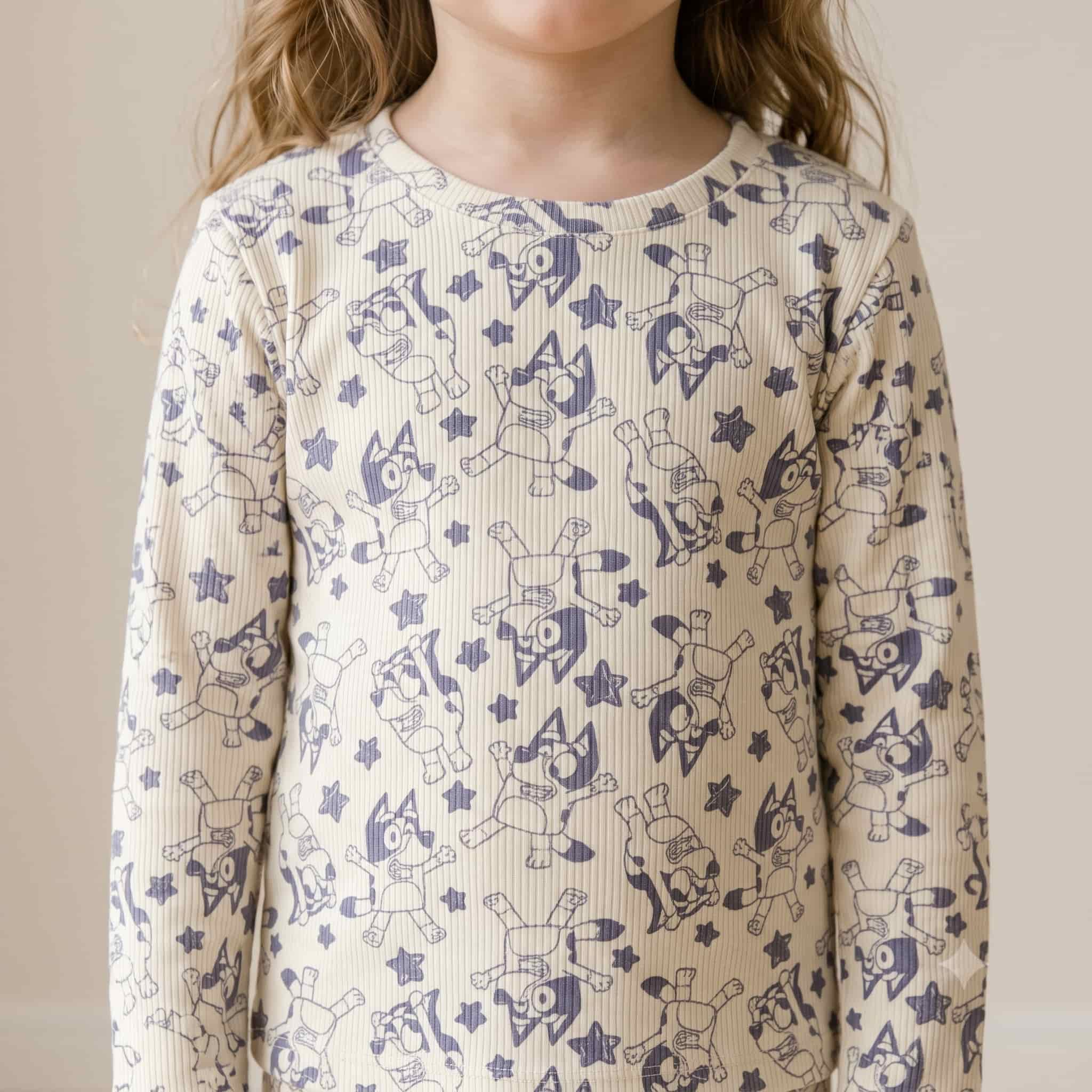Starry Pup Girls Full Sleeves Pajama Set - Cream