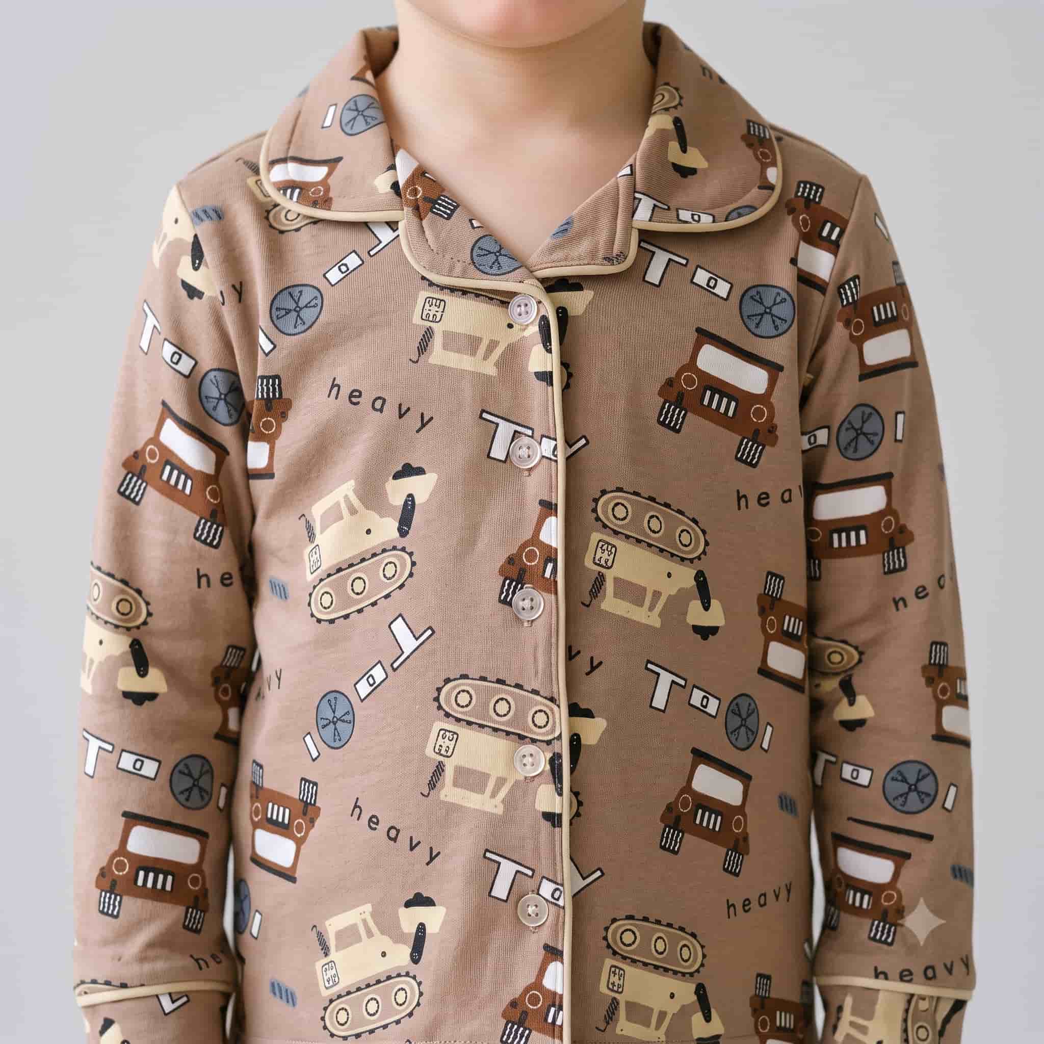 Mighty Machines Boys Full Sleeves Pajama Set - Brown