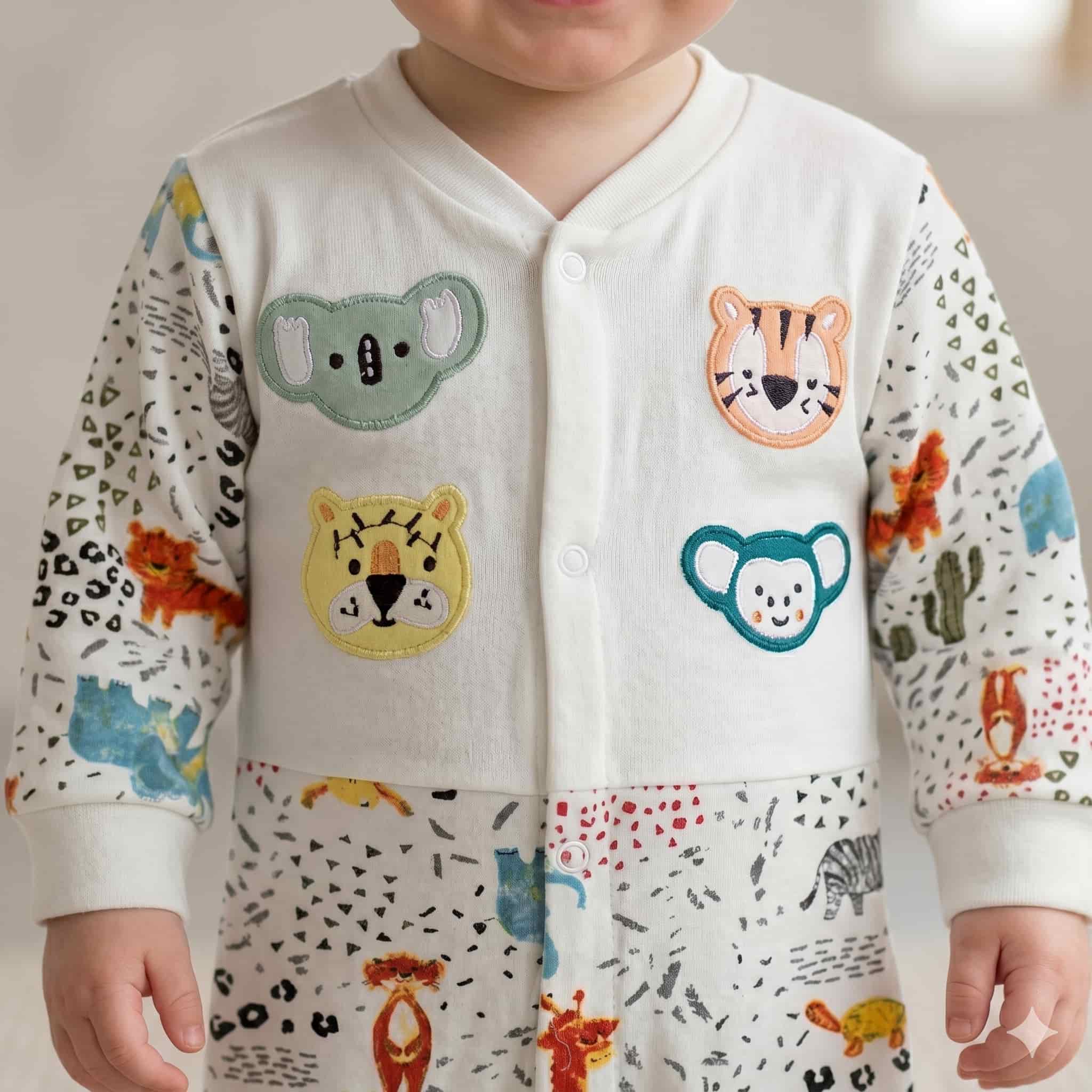 Jungle Pals Baby Boys Full Sleeves Pajama Set - White