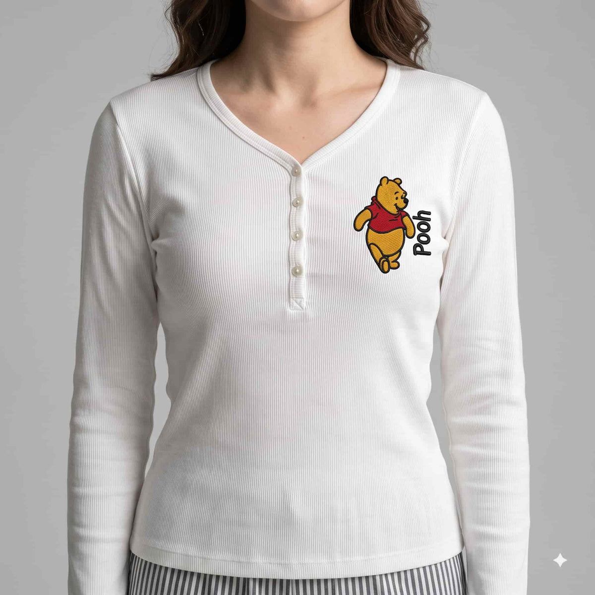 Pooh Women Full Sleeves Pajama Set - White