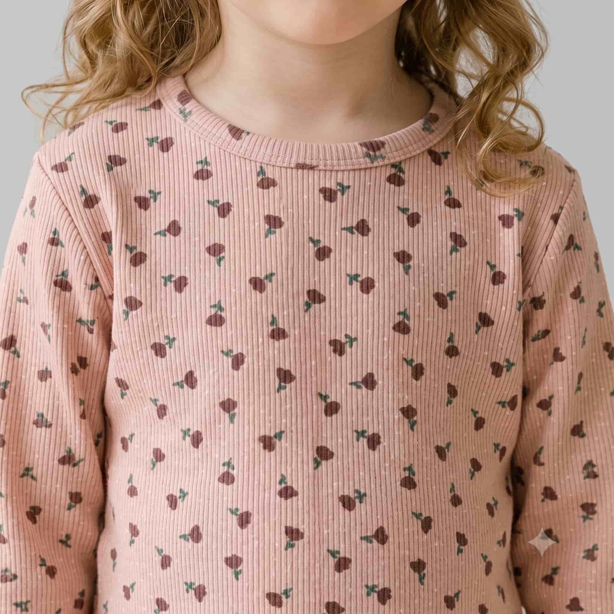 Vintage Rose Girls Full Sleeves Pajama Set - Dusty Pink