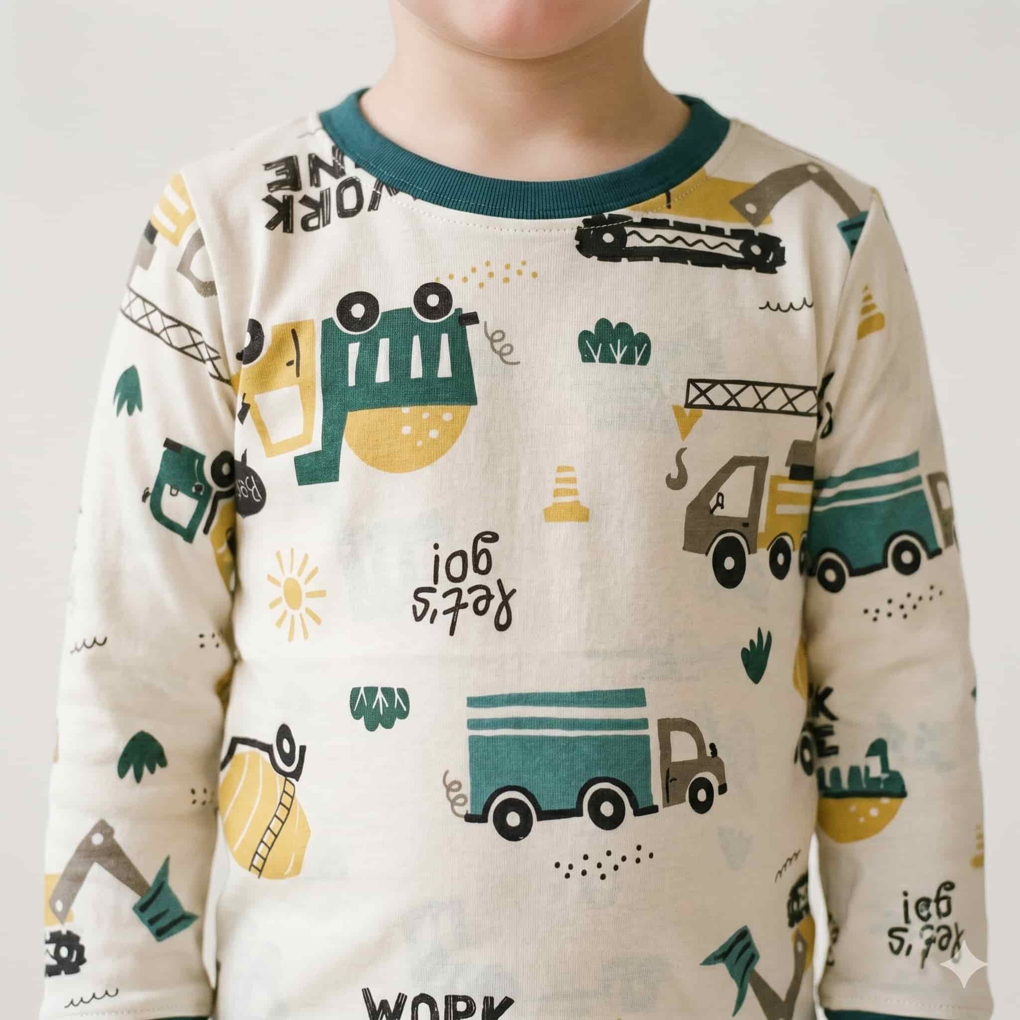 Mighty Diggers Boys Full Sleeves Pajama Set - Cream