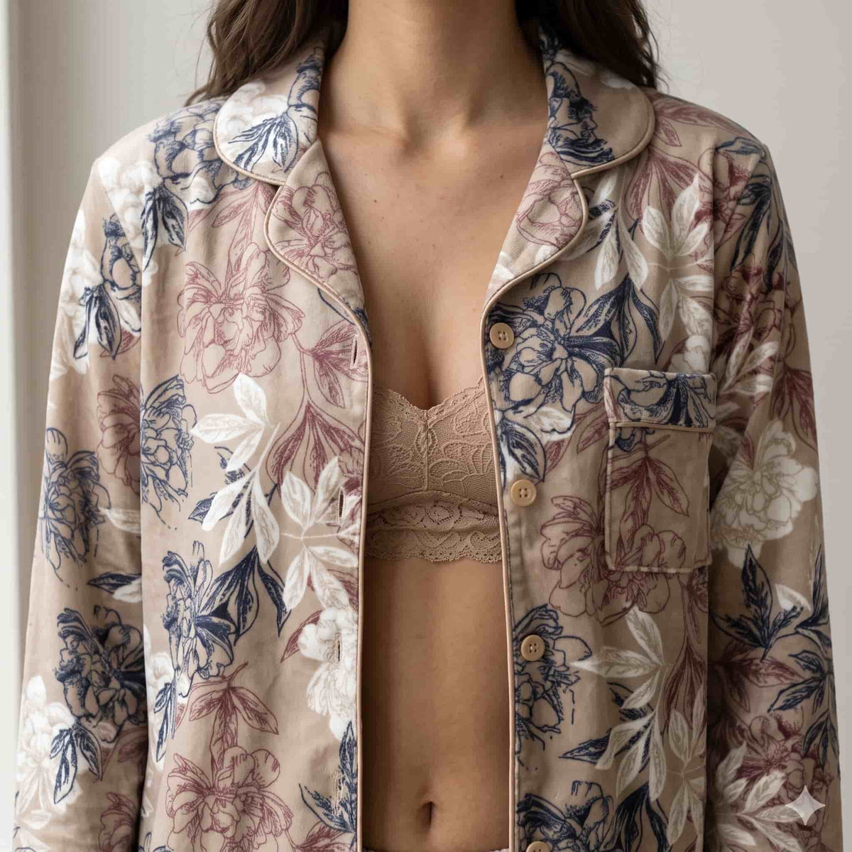 Peony Dusk Women Winter Full Sleeves Pajama Set - Beige