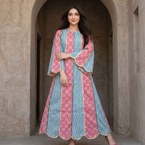 Diamond Motif Print Women Darra - Blue & Pink