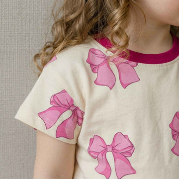 Bow Girls Pajama Set - White & Pink