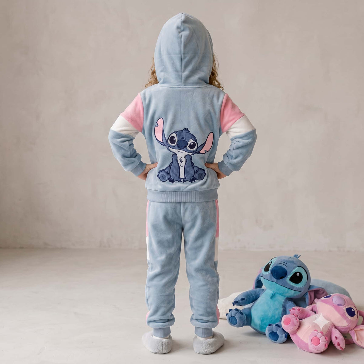 Stitch Girls Winter Full Sleeves Pajama Set – Sky Blue & Pink