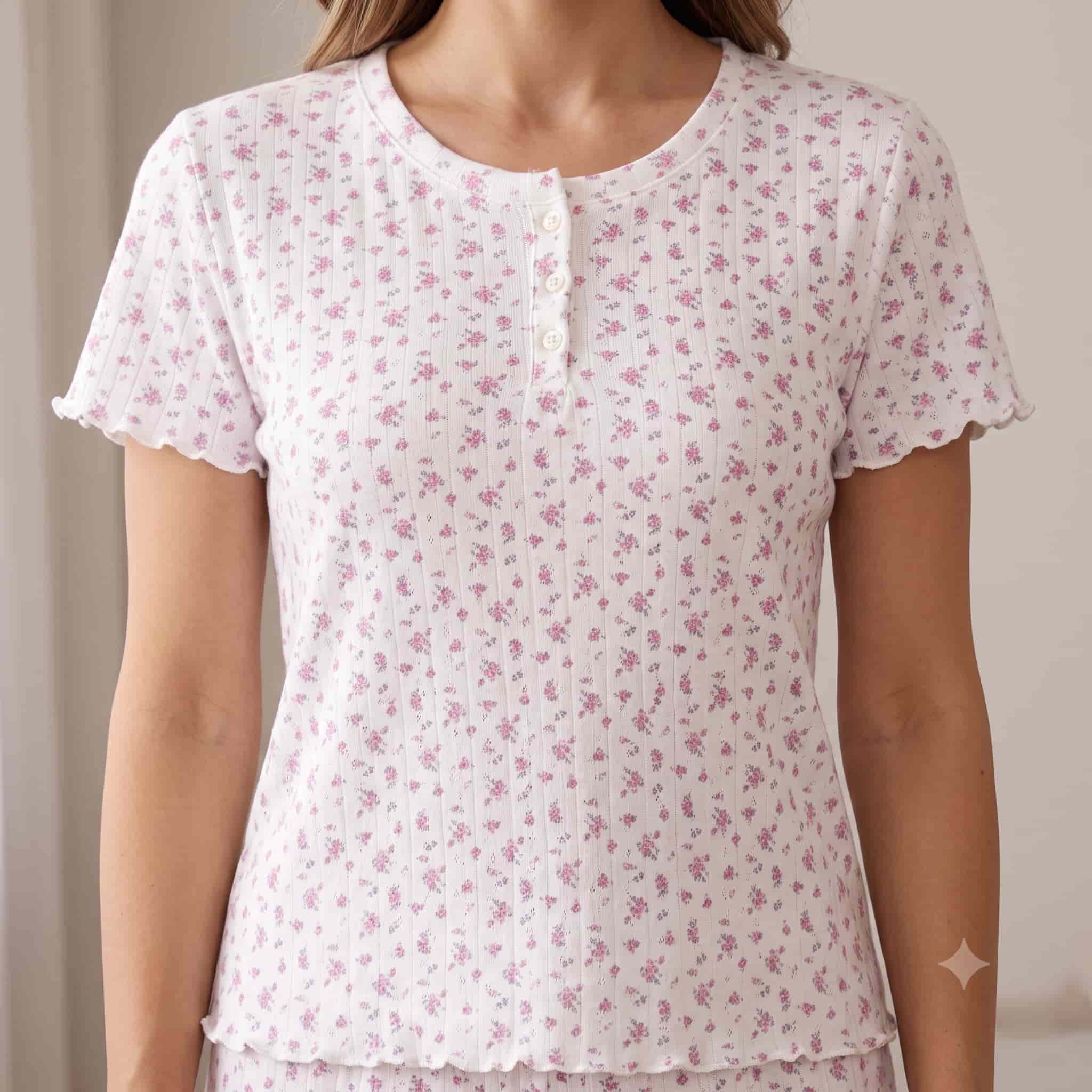Petal Whisper Women Half Sleeves Pajama Set - White