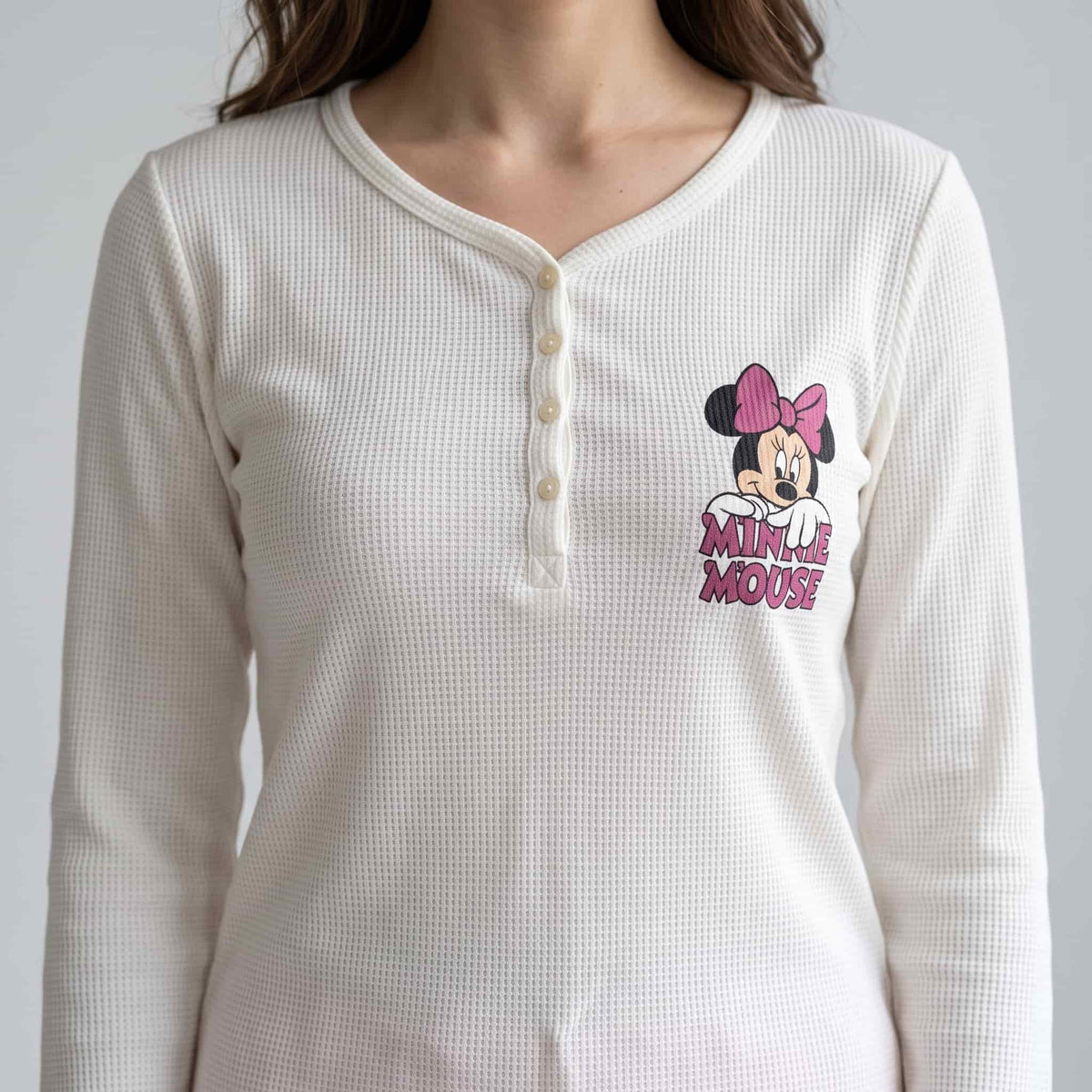 Minnie Mouse Women Full Sleeves Pajama Set - Cream