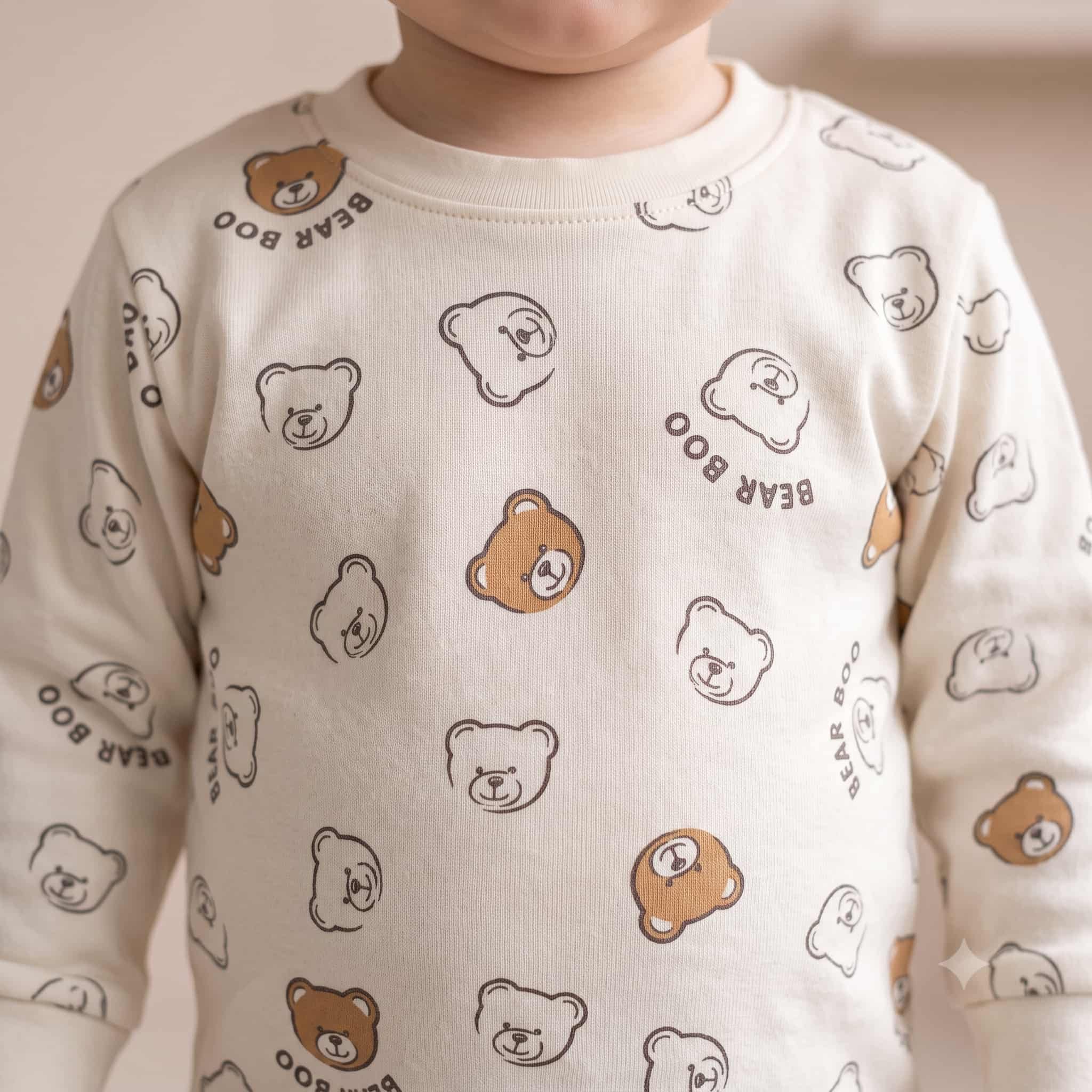 Cuddle Bear Baby Boys Full Sleeves Pajama Set - Cream