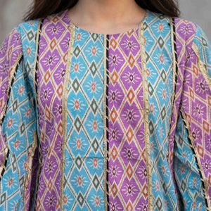 Diamond Motif Print Women Darra - Blue & Purple