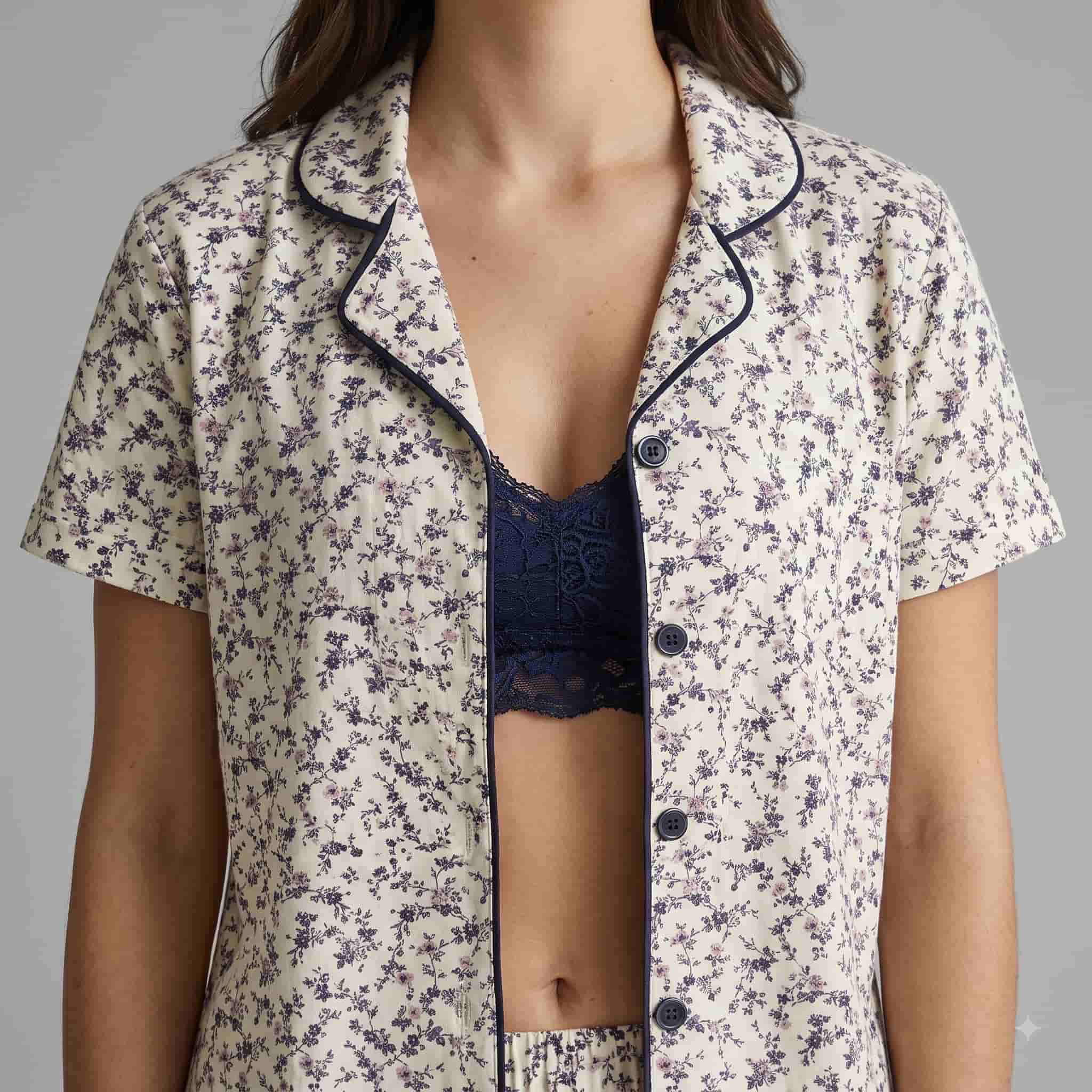 Vintage Bloom Women Half Sleeves Pajama Set - Cream