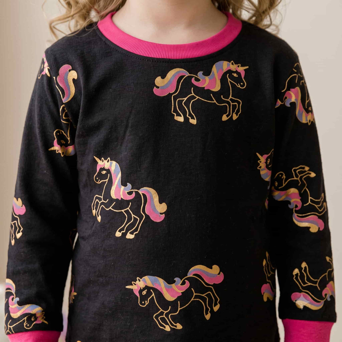 Unicorn Girls Full Sleeves Pajama Set - Black