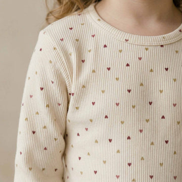 Little hearts Girls Full Sleeves Pajama Set - Cream