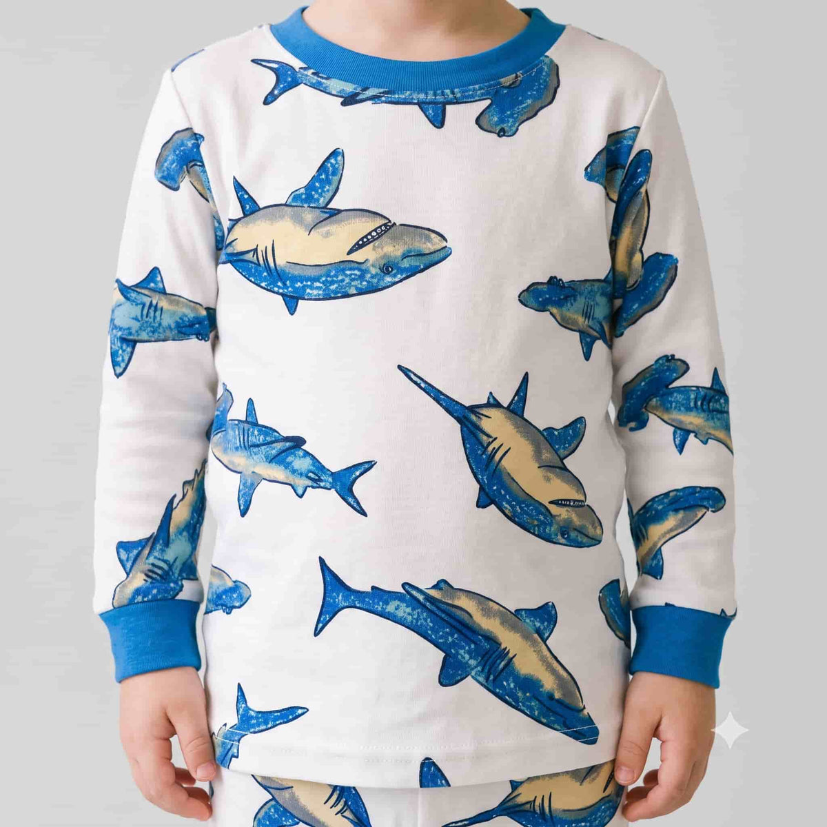 Shark Squad Boys Full Sleeves Pajama Set - White