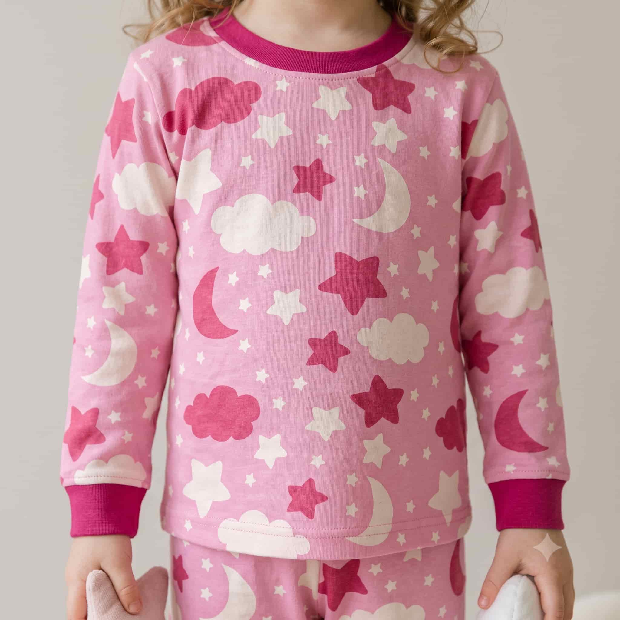 Starry Dreams Girls Full Sleeves Pajama Set - Hot Pink