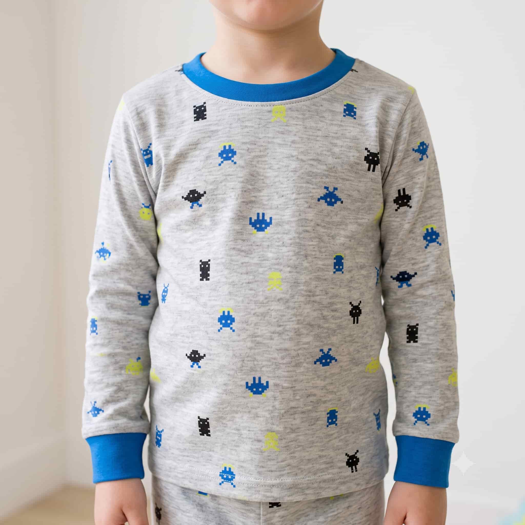 Pixel Gamer Boys Full Sleeves Pajama Set - Royal Blue