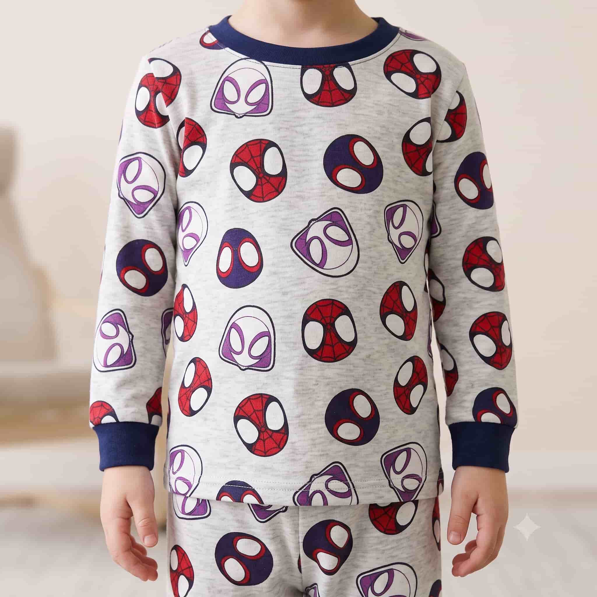 Spider Man Boys Full Sleeves Pajama Set - Light Grey