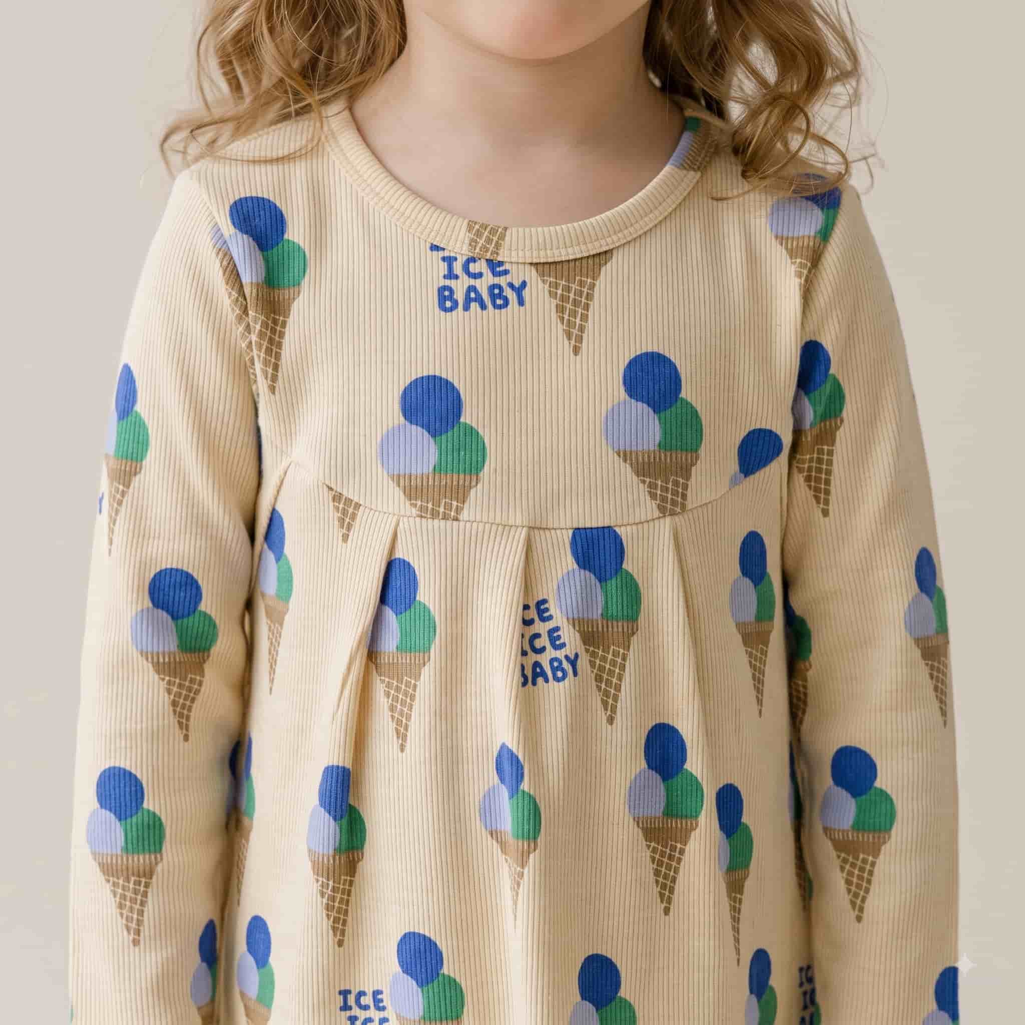 Ice Baby Girls Full Sleeves Pajama Set - Beige