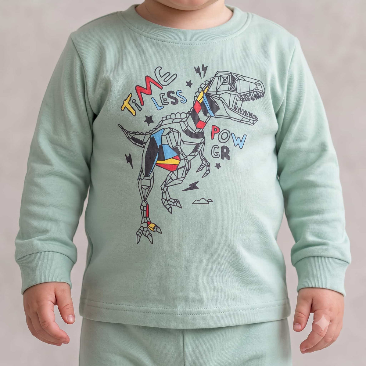 Dinasaur Power Baby Boys Full Sleeves Pajama Set – Mint Green