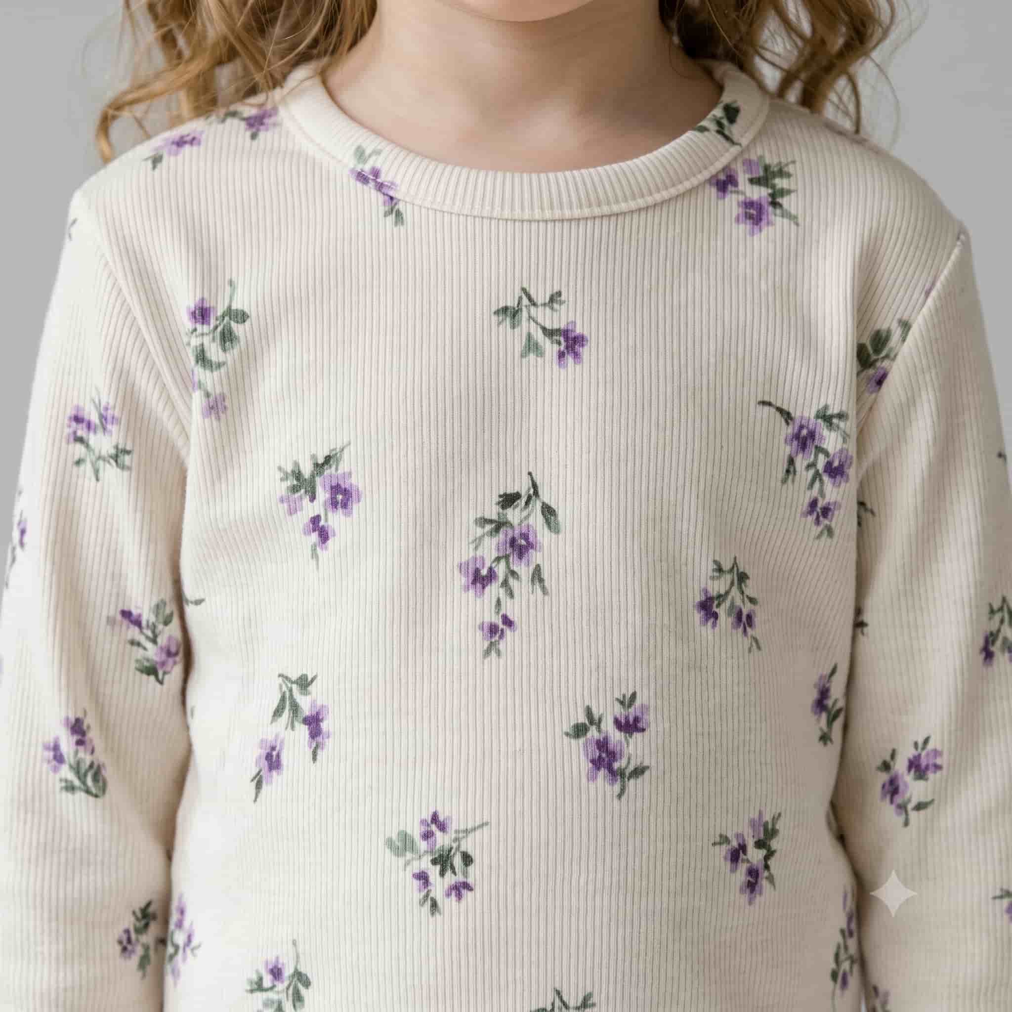 Violet Sprig Girls Full Sleeves Pajama Set - Cream