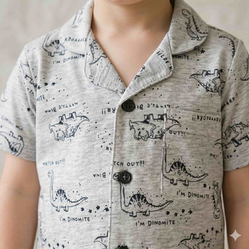 Dino Mite Half sleeves Boys Button Pajama Set