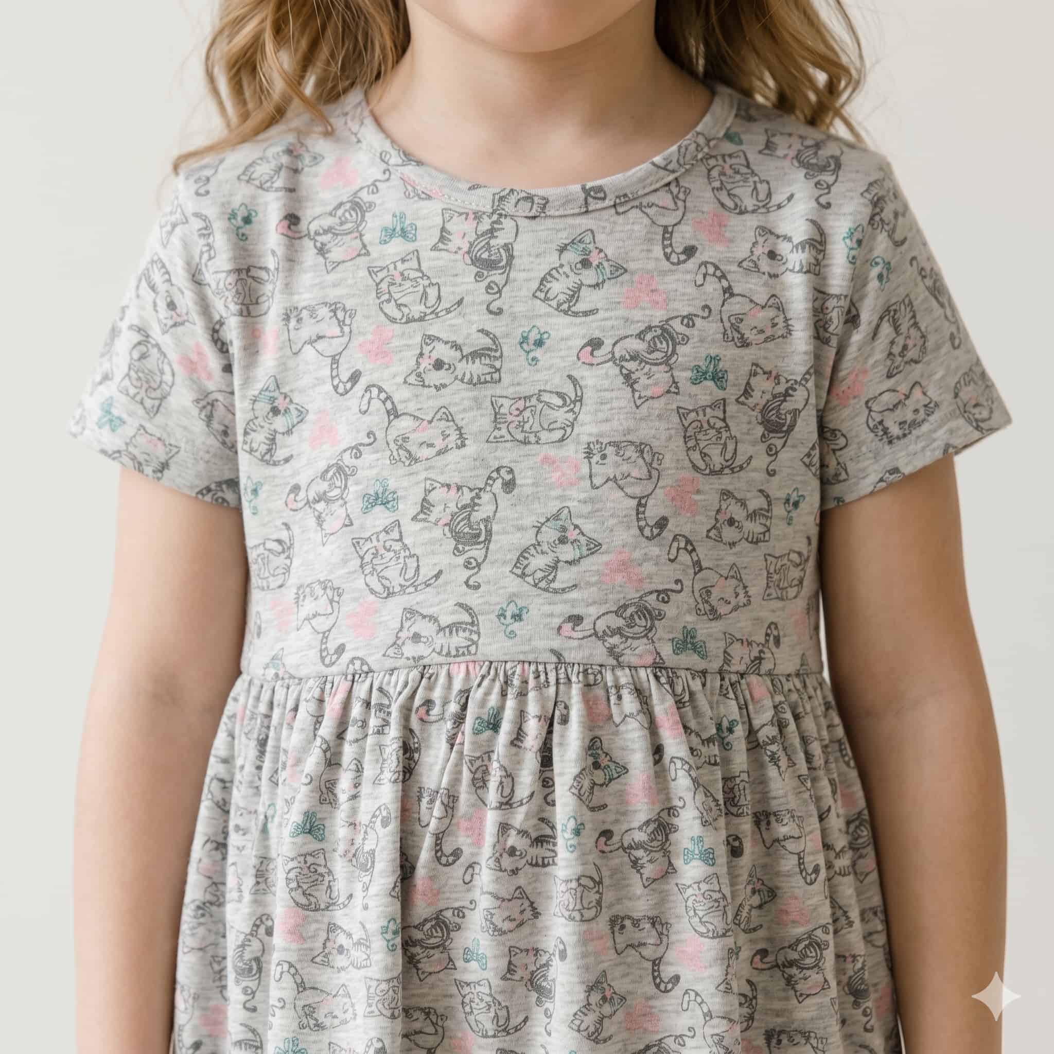 Curious Kitties Girls Frock Set - Grey