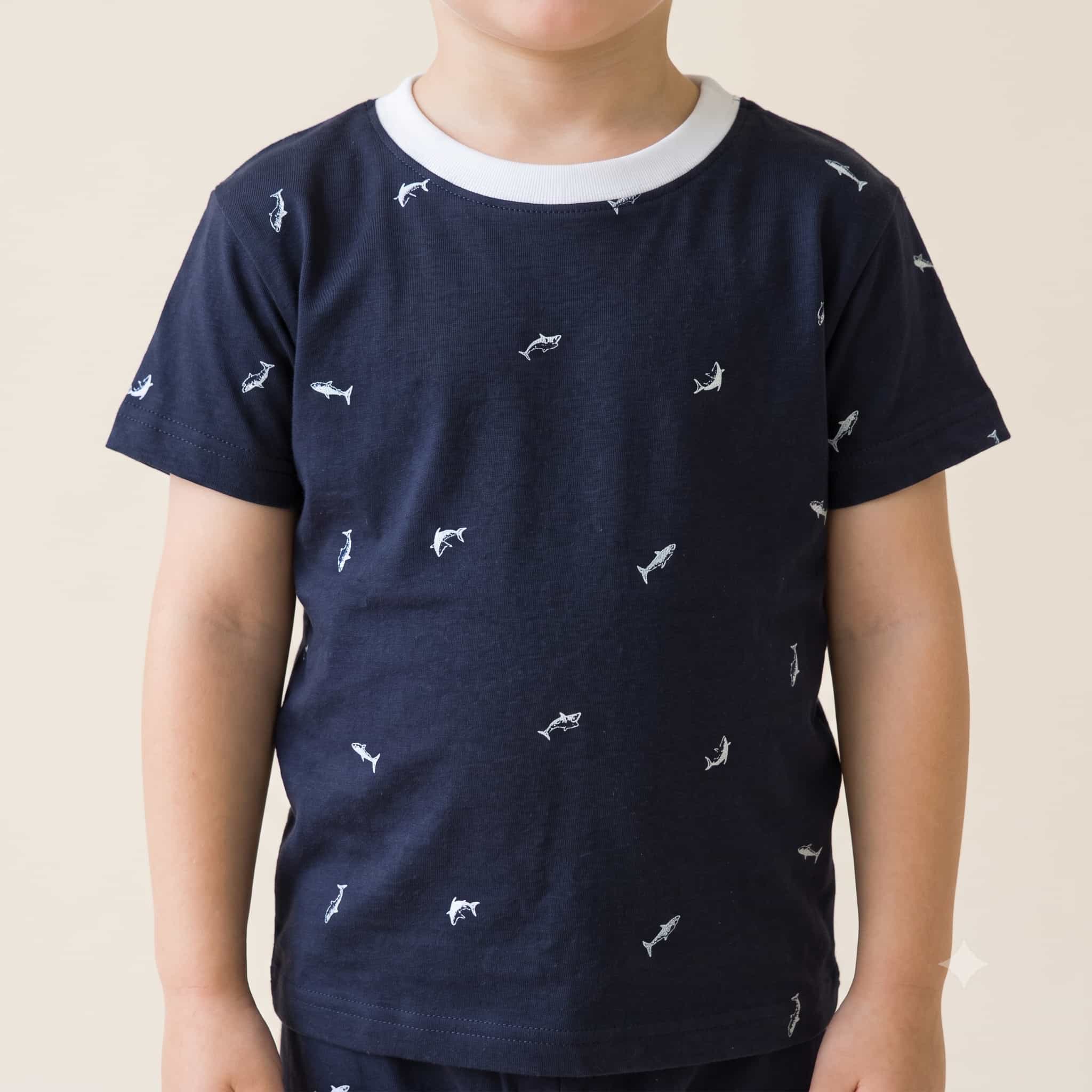 Shark Tale Boys Half Sleeves Pajama Set - Navy Blue