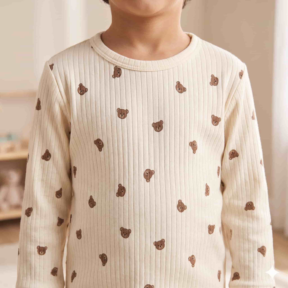 Teddy Cuddles Boys Full Sleeves Pajama Set – Cream White
