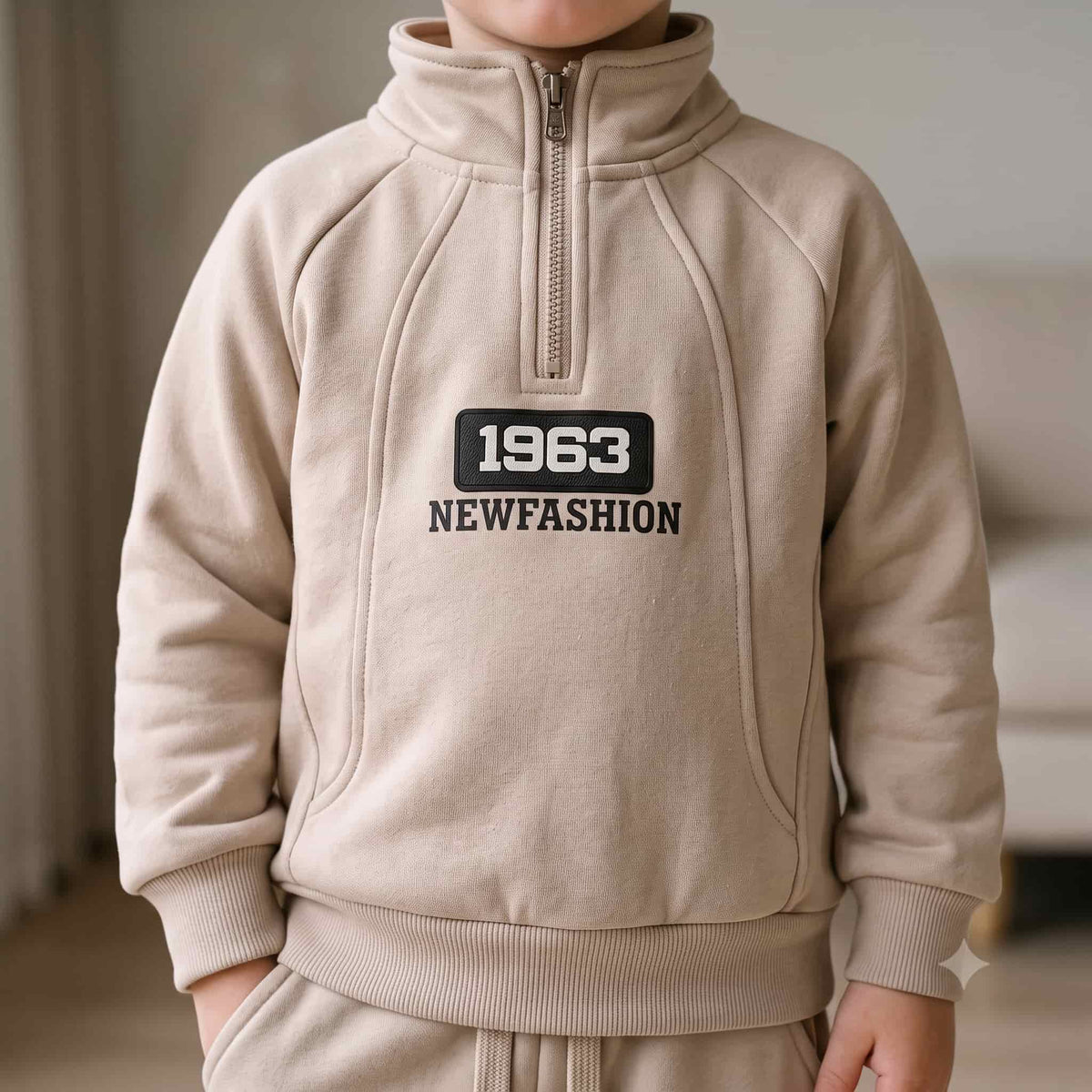 Retro Mode Boys Winter Full Sleeves Pajama Set – Beige