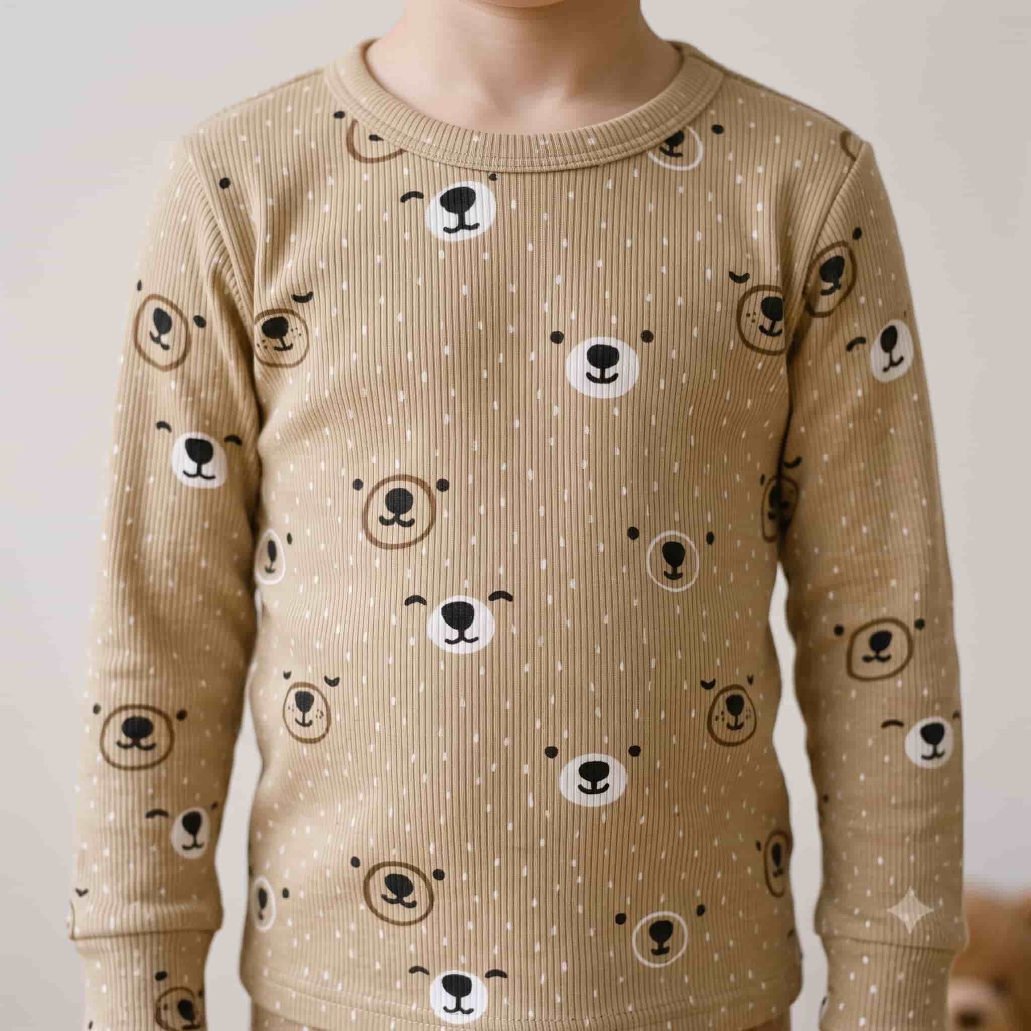 Sleepy Bear Boys Full Sleeves Pajama Set - Beige
