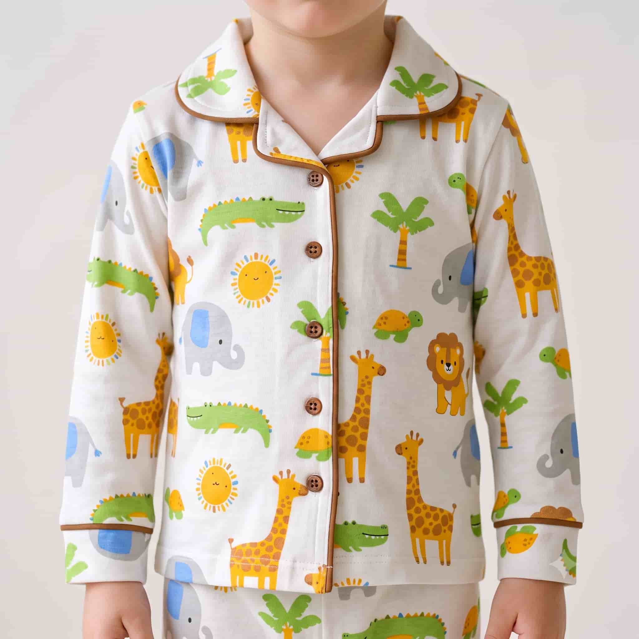 Safari Animals Boys Full Sleeves Pajama Set - Off-White