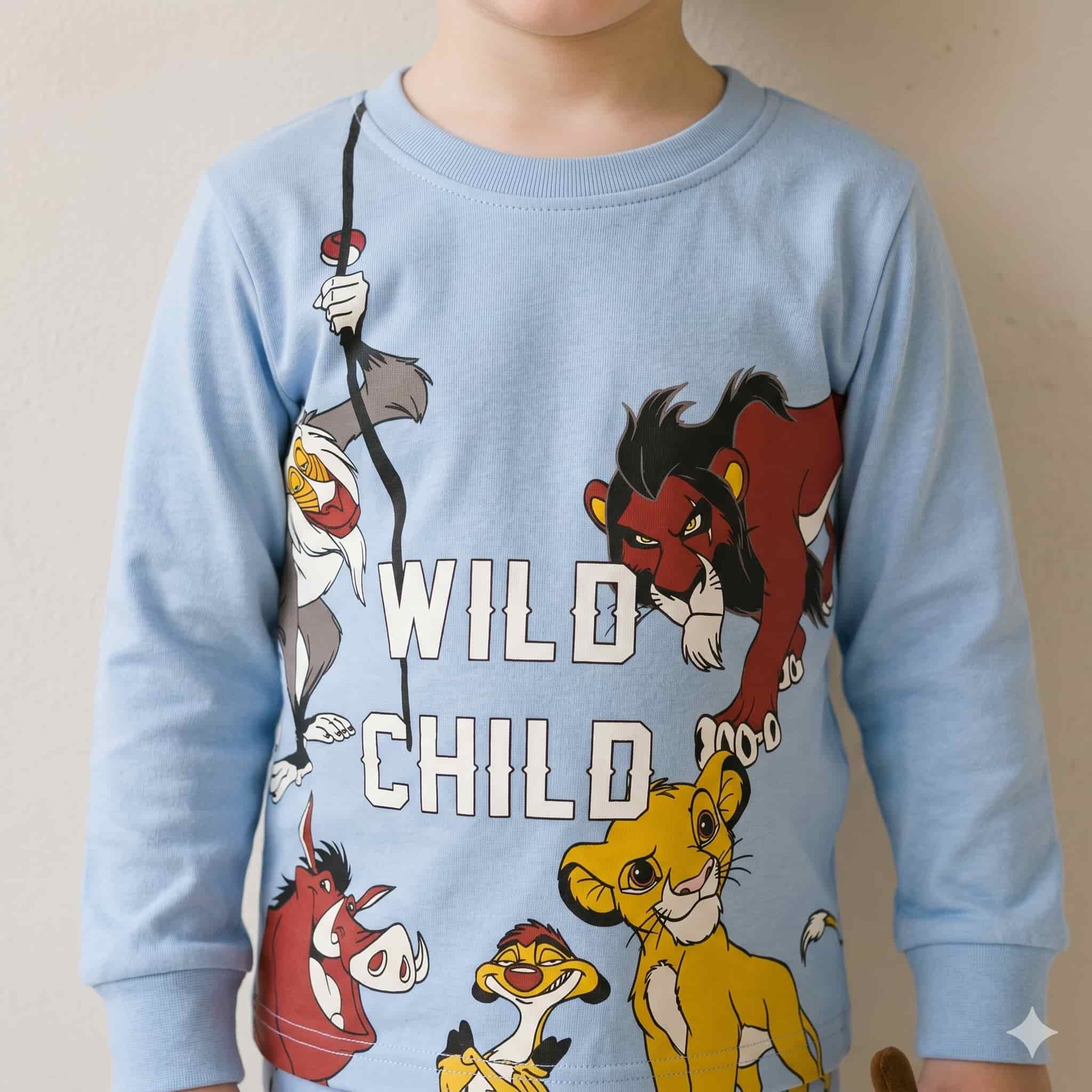 Wild Child Boys Full Sleeves Pajama Set - Light Blue