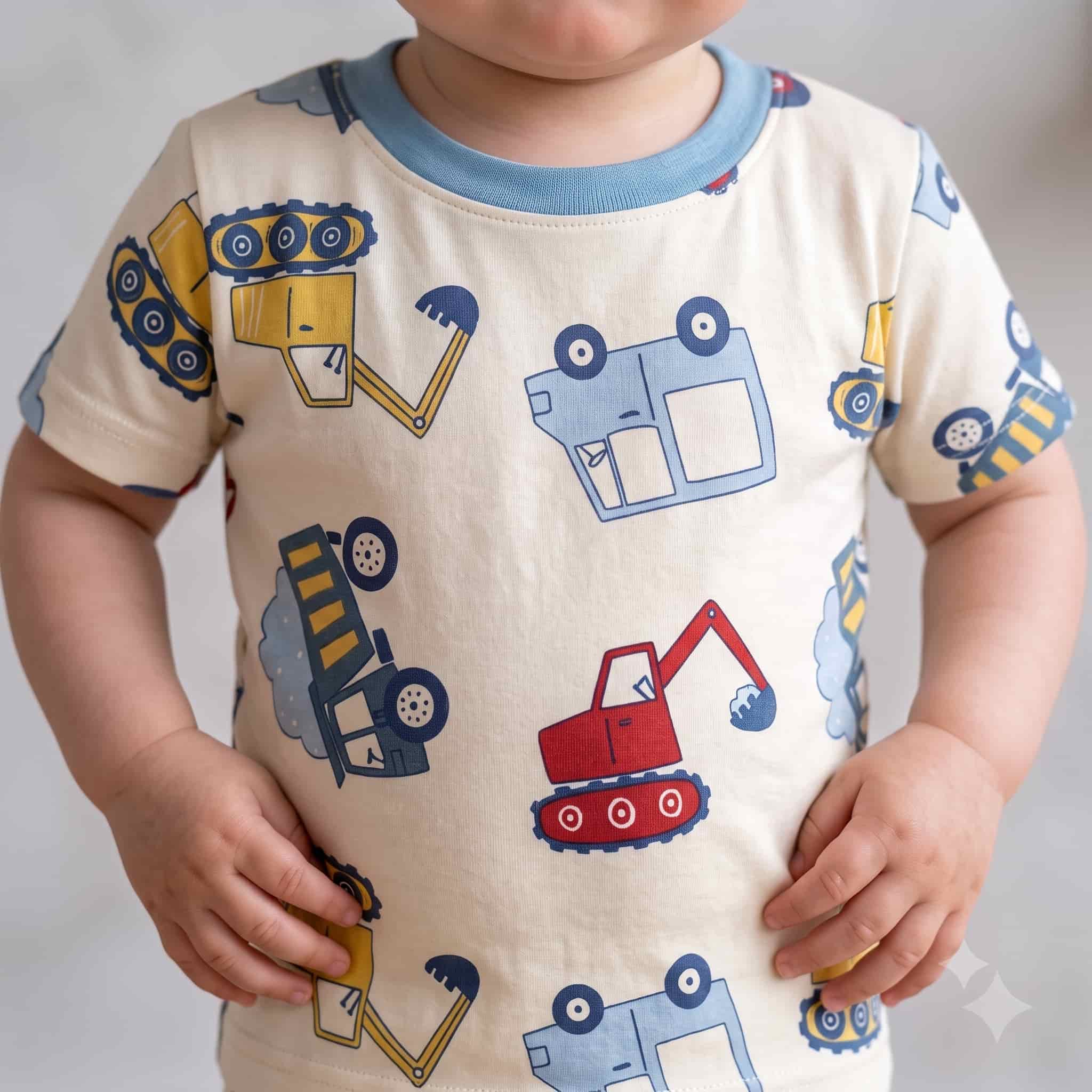 Builder Buddies Baby Boys Half Sleeves Pajama Set - Cream