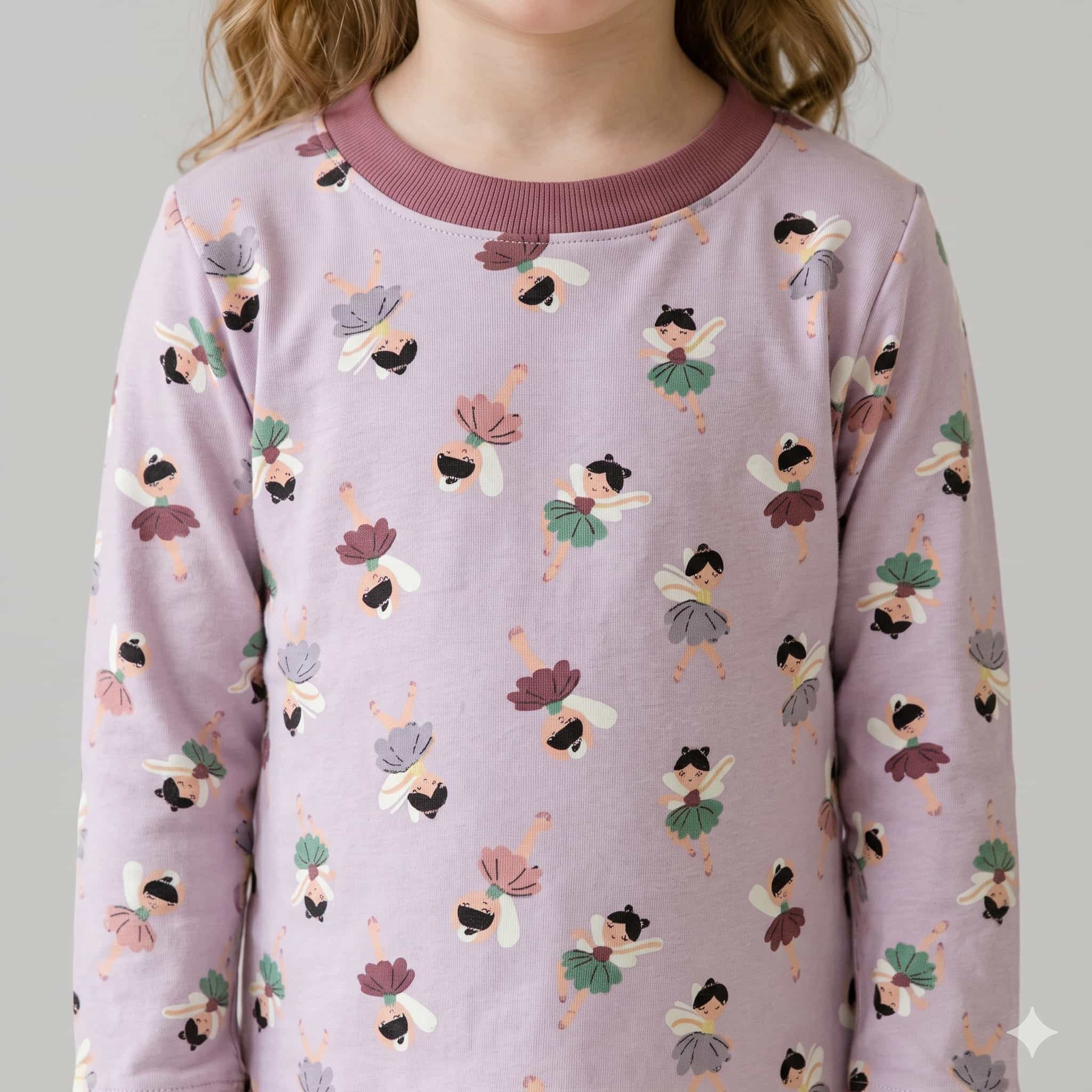 Fairy Twirl Girls Full Sleeves Pajama Set - Lavender
