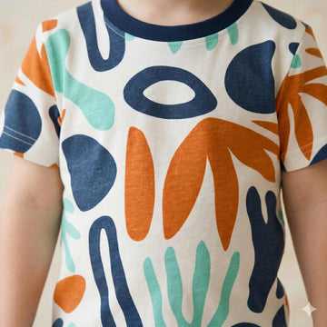 Playful Strokes Boys Half Sleeves Short Set - Cream