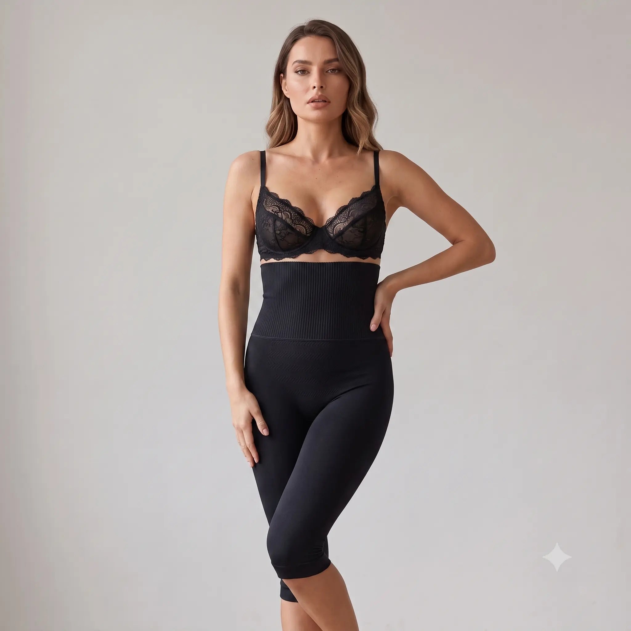 High Waist Tummy Flatter Women Shapewear Long Short- Black