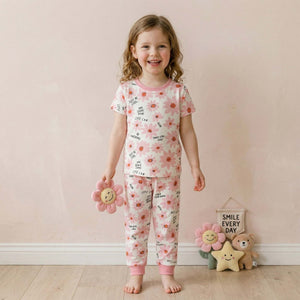 Daisy Girls Short Sleeves Pajama Set - White & Pink