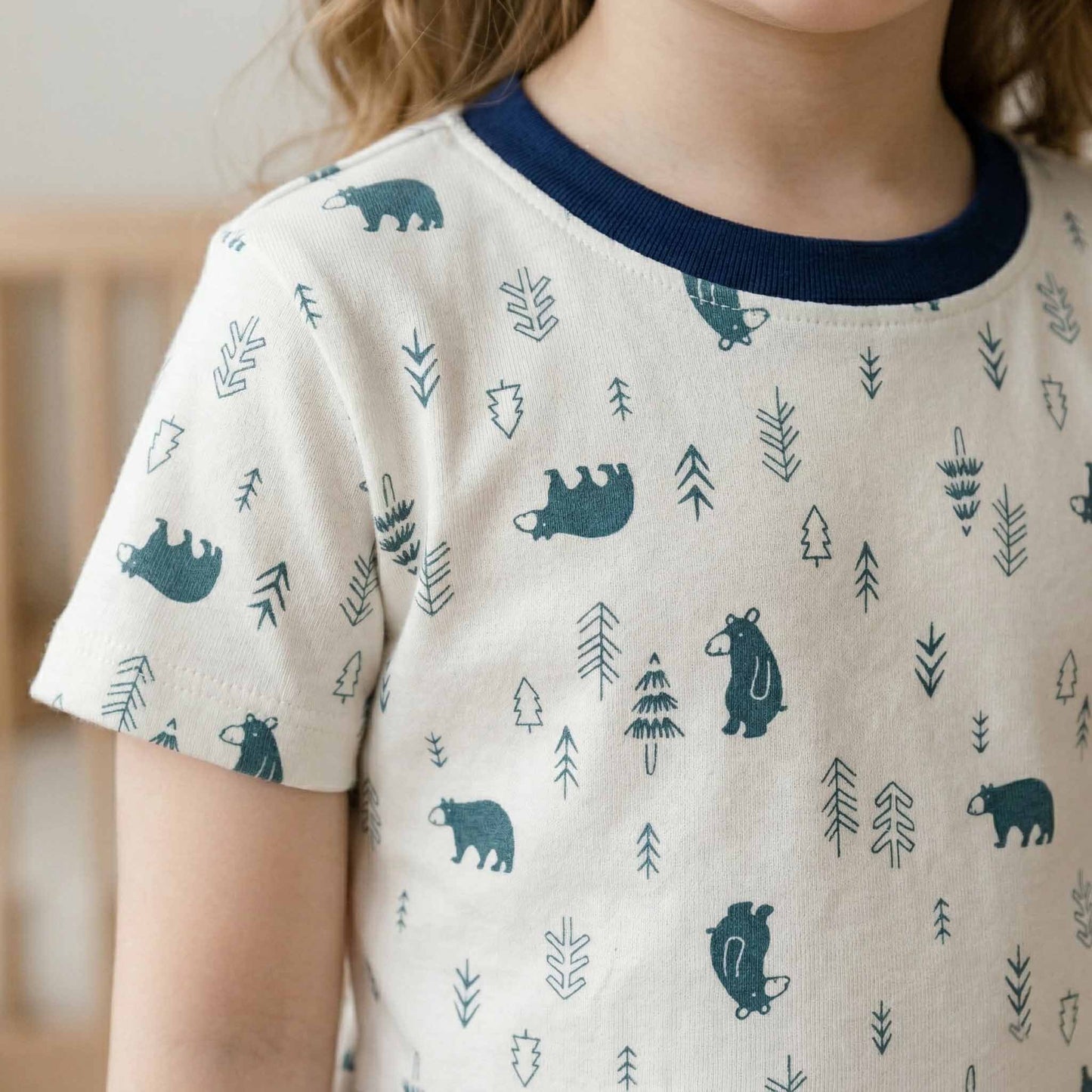 In The Woods Girls Pajama Set - White & Blue