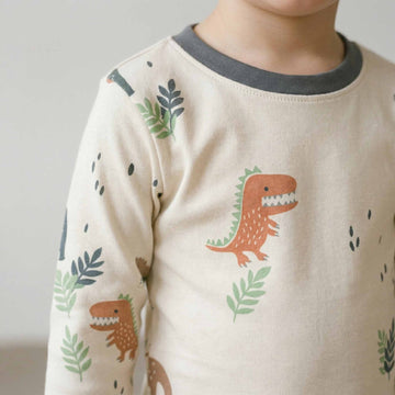 Dino Boys Full Sleeves Pajama Set - Cream