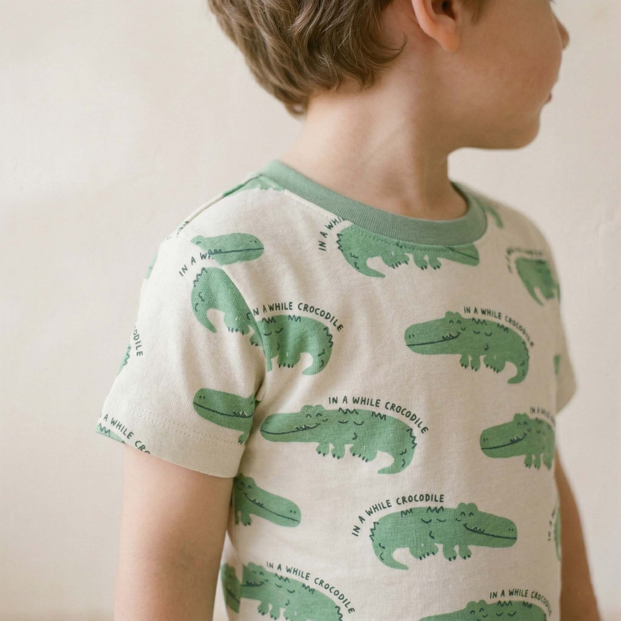 Friendly Croc Boys Pajama Set - White & Green