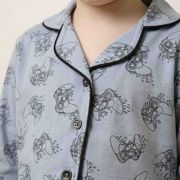 Gamer Geek Boys Button Pajama Set - Grey