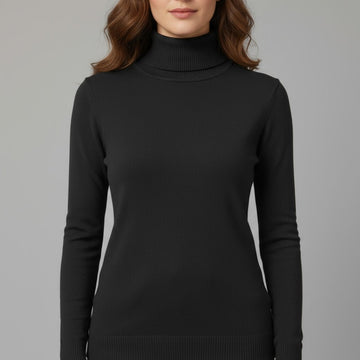Turtle Neck Women Sweater-Black