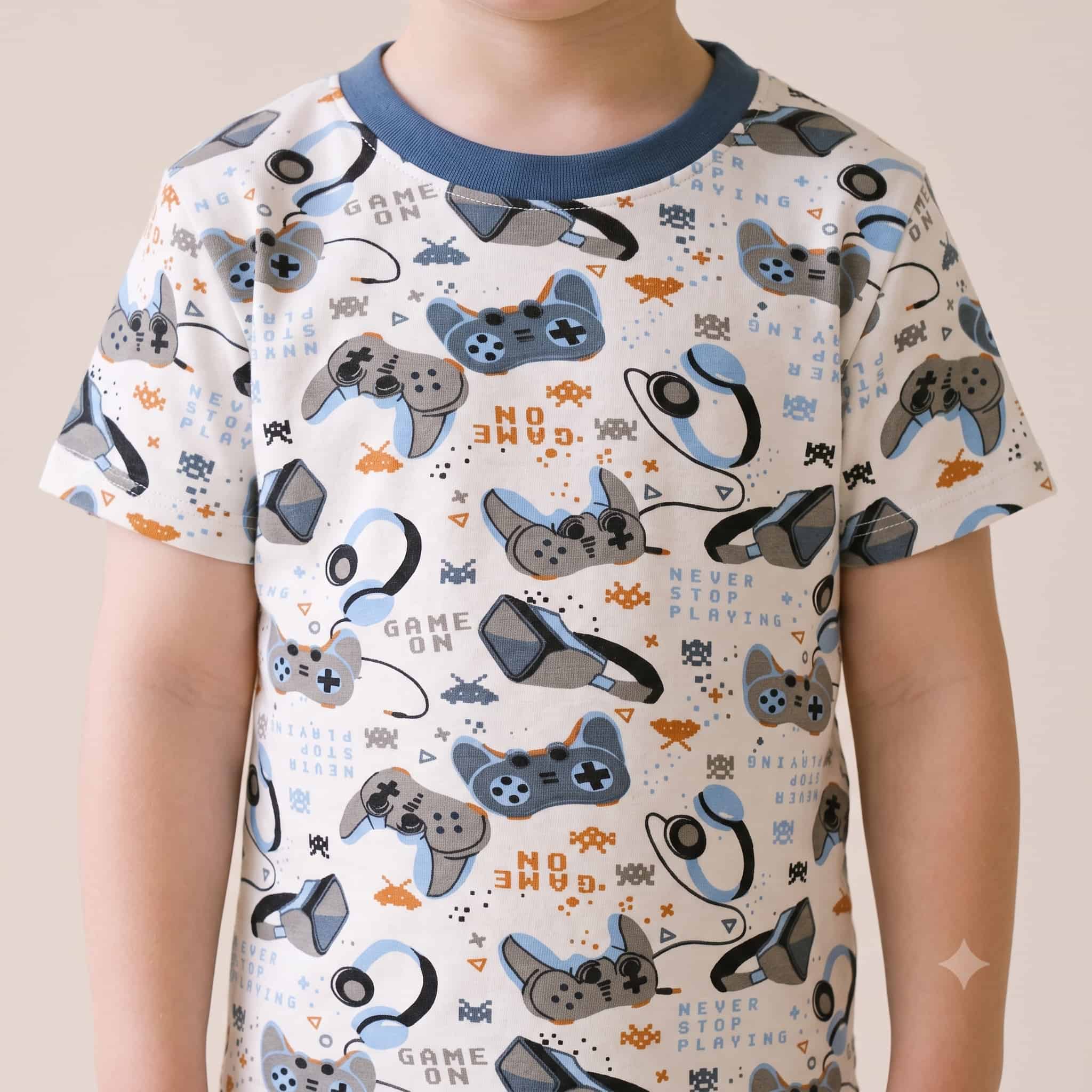 Remote Gaming Boys Half Sleeves Pajama Set - Cream