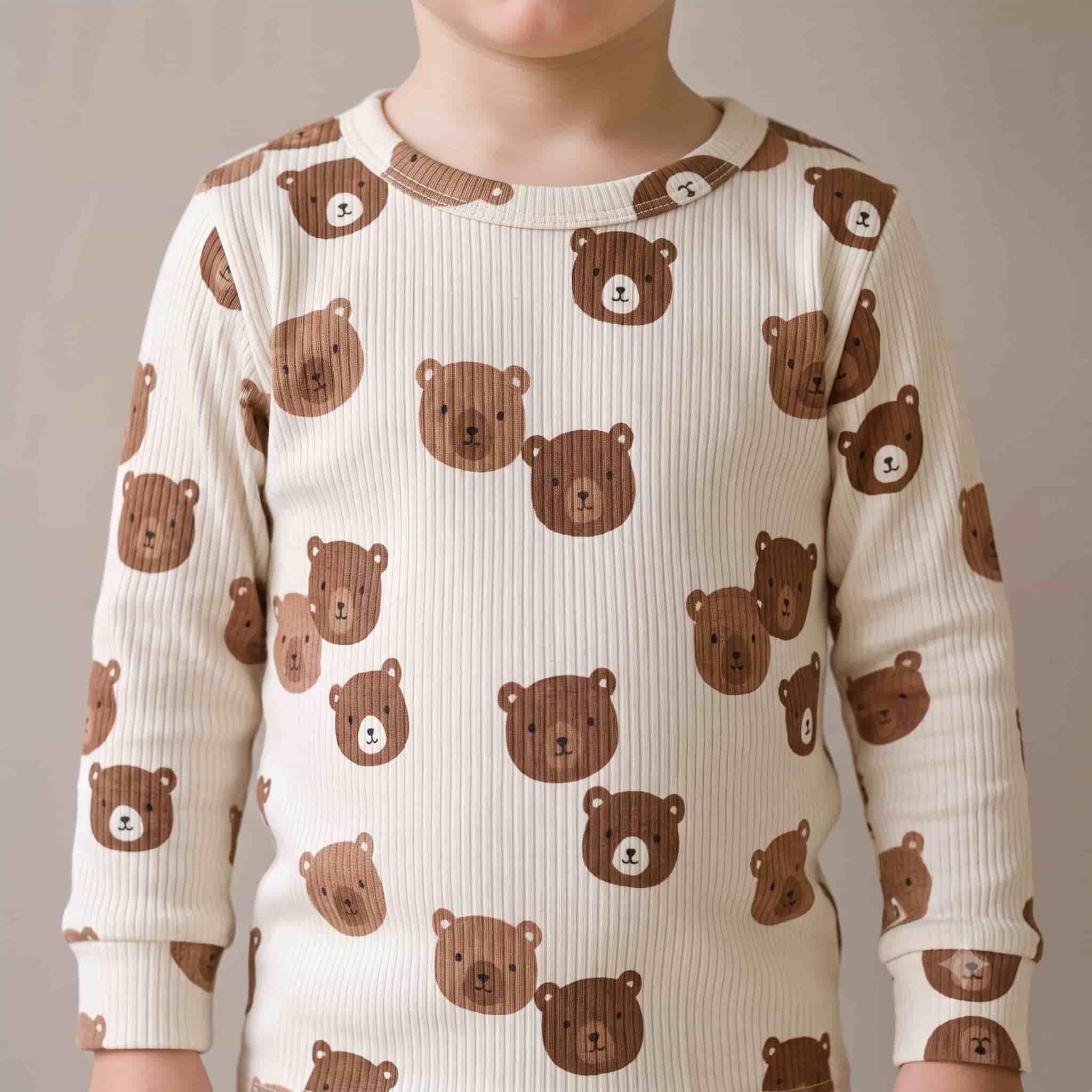 Bear Boys Full Sleeves Pajama Set - Cream