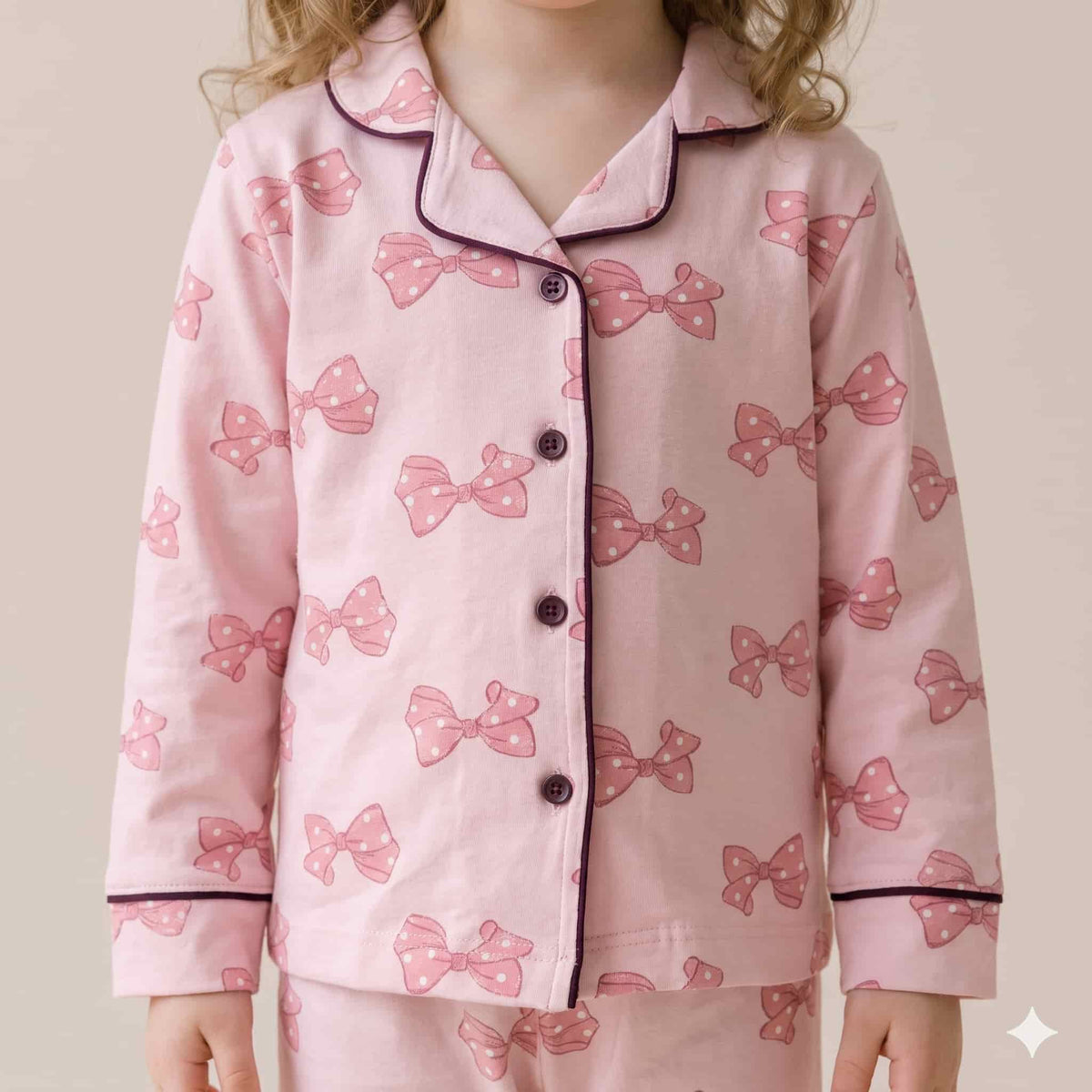 Pretty Bows Girls Full Sleeves Pajama Set - Pink & Burgundy