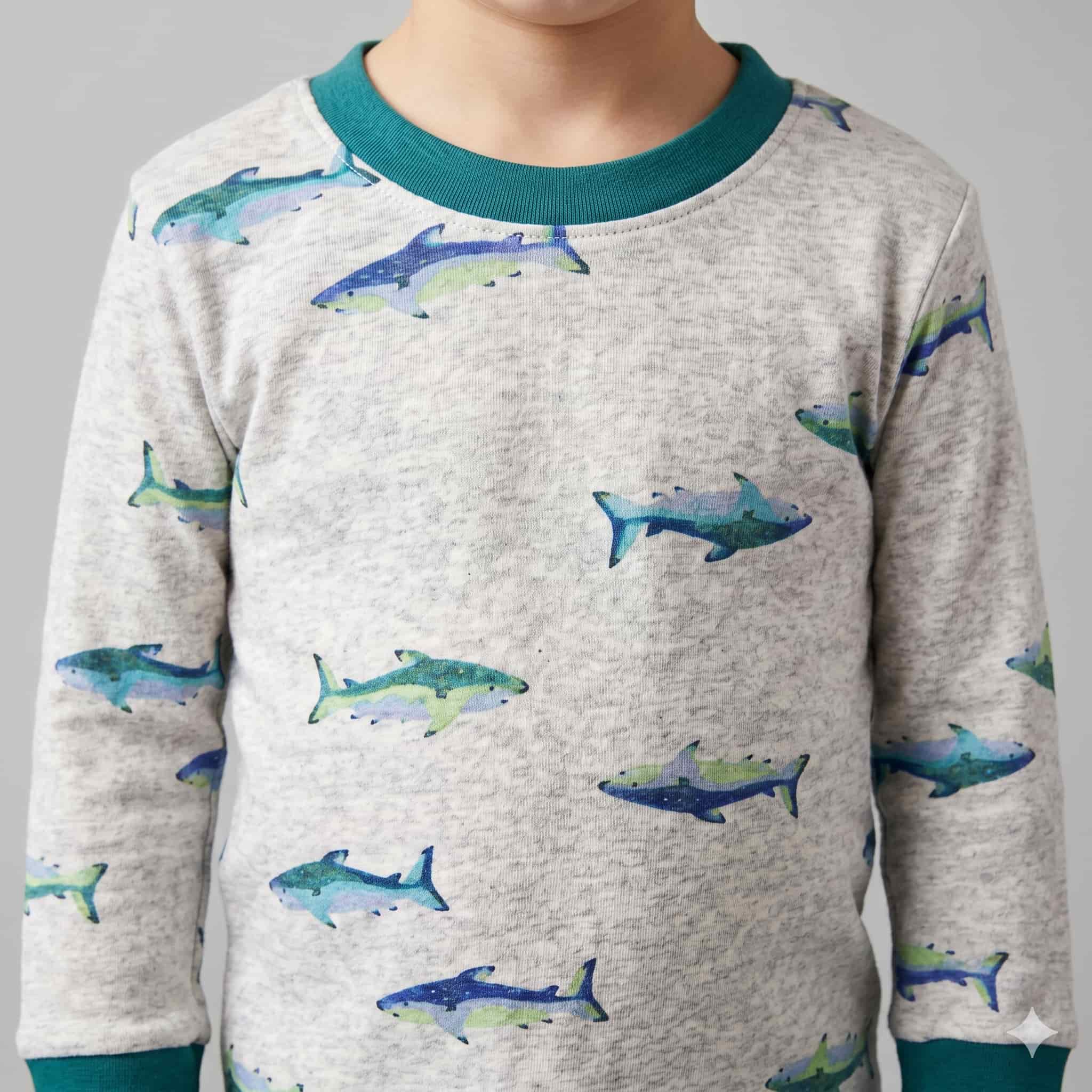 Shark Squad Boys Full Sleeves Pajama Set - Grey