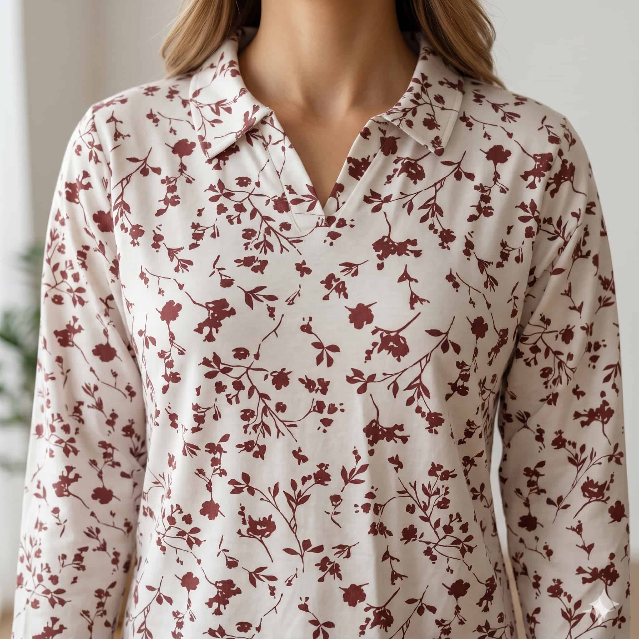Crimson Vine Women Full Sleeves Pajama Set - Maroon & White