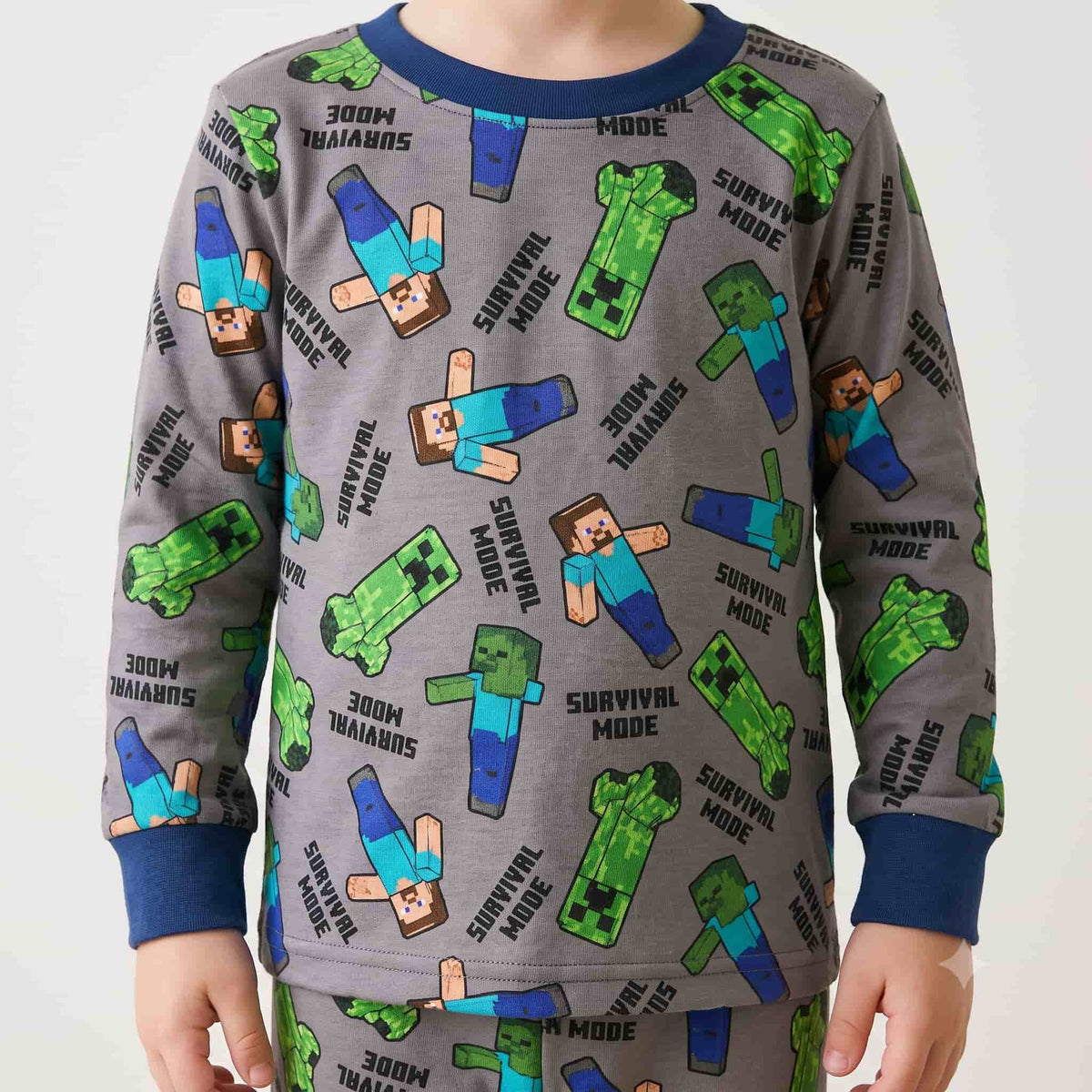 Minecraft Creeper Boys Full Sleeves Pajama Set - Grey