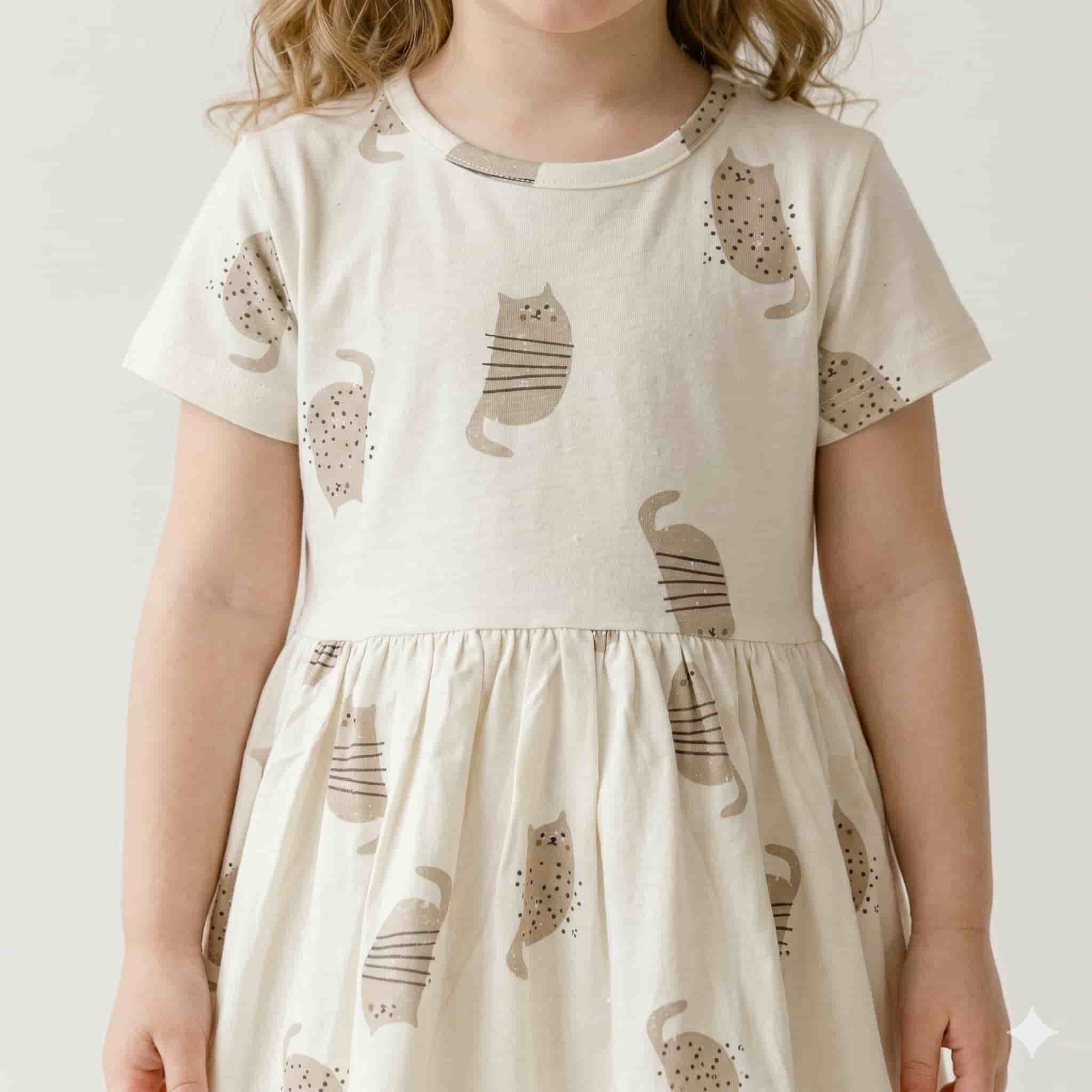 Cozy Cats Girls Frock Set - Cream