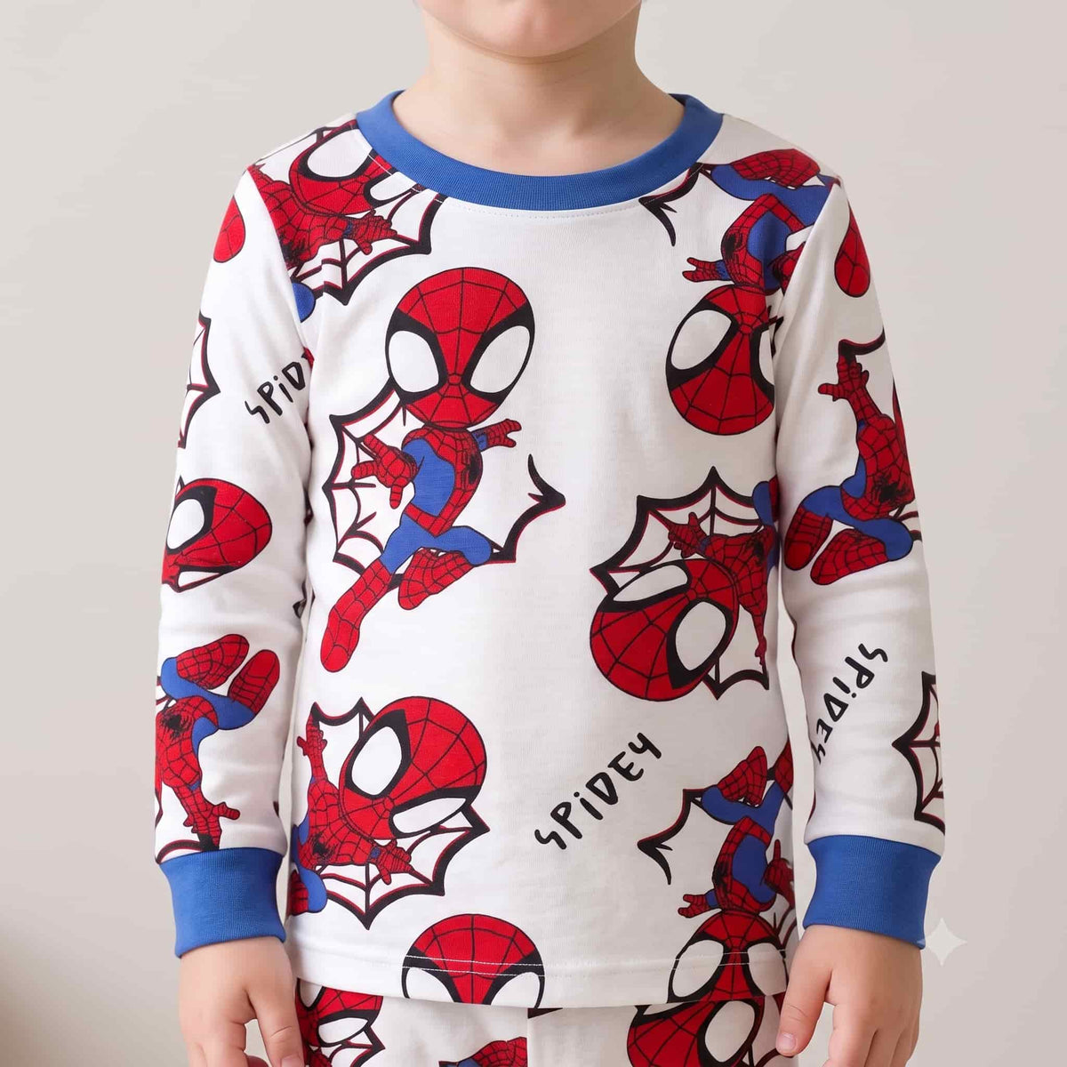 Spider Man Boys Full Sleeves Pajama Set – White